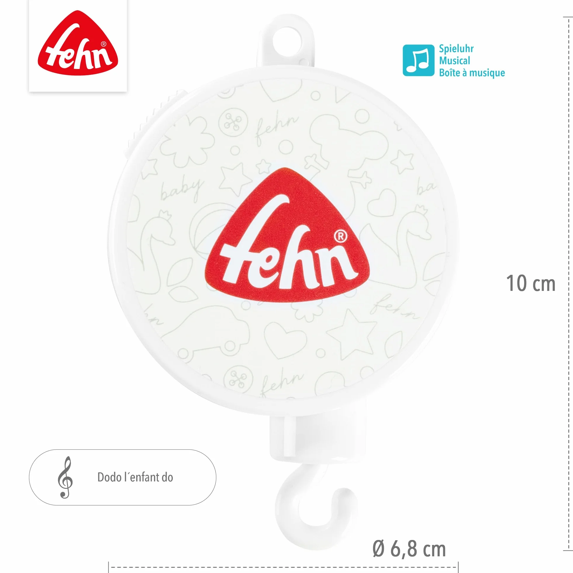 Fehn Mobile Spielwerk - Baby Einschlafhilfe Melodie "Dodo, l´enfant do" - Baby Musikspielzeug passend für alle Fehn Musik Mobiles - Musik Spielzeug für Babys und Kleinkinder