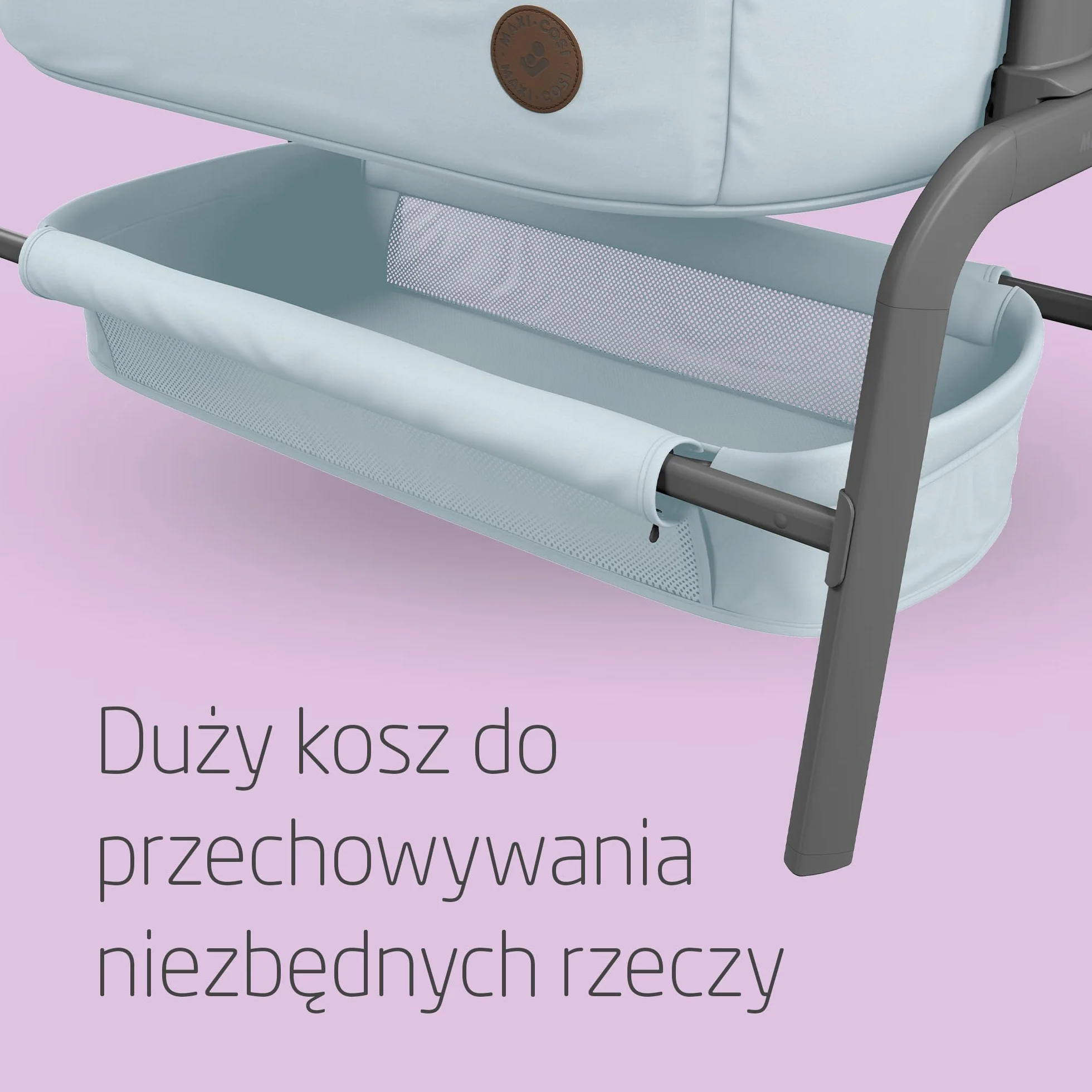Maxi-Cosi Iora Łóżeczko Przystawka, Co-sleeper , 0–6 mies., maks. 9 kg, 4 Poz. Odchylenia i 5 Wysokości, Łatwe Przesuwanie, Wygodny Materac, Duży Kosz, Łatwe Przenoszenie, Essential Grey