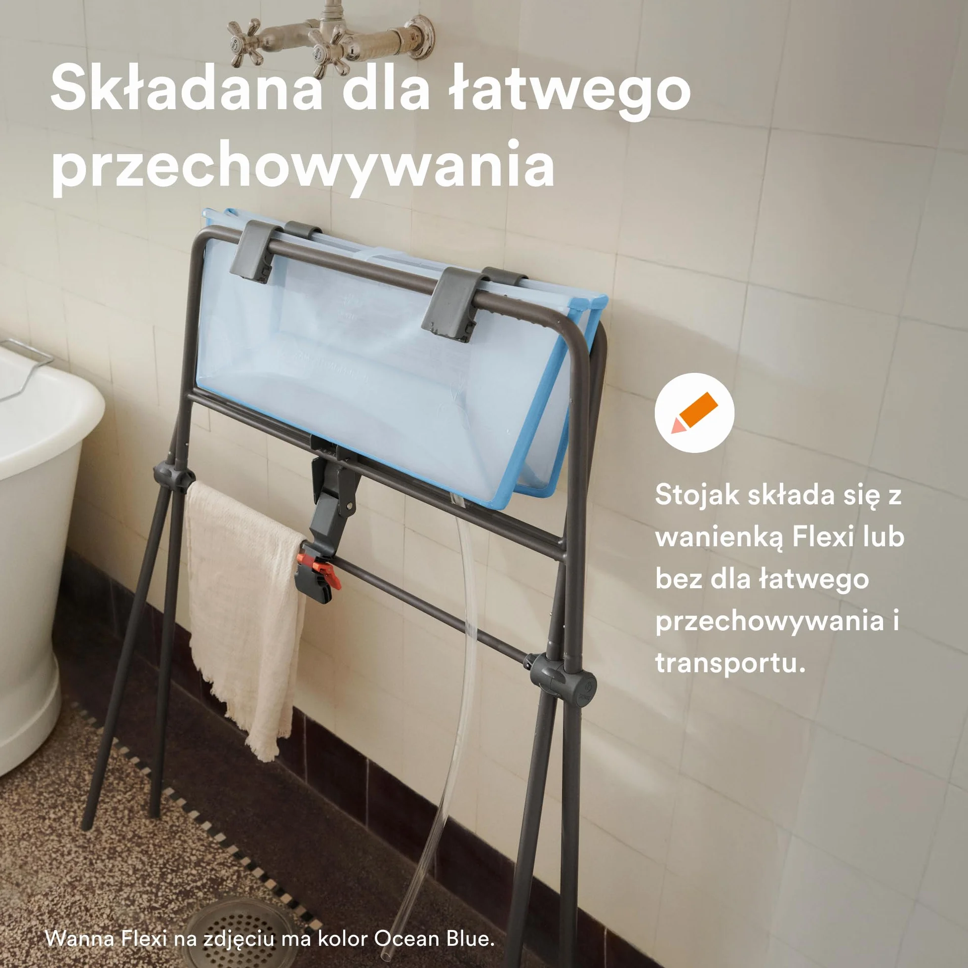 Wanienka Stokke Flexi Piaskowy Beż + Leżak Dla Noworodka + Stojak Składana, Trwała, Łatwa w Przechowywaniu