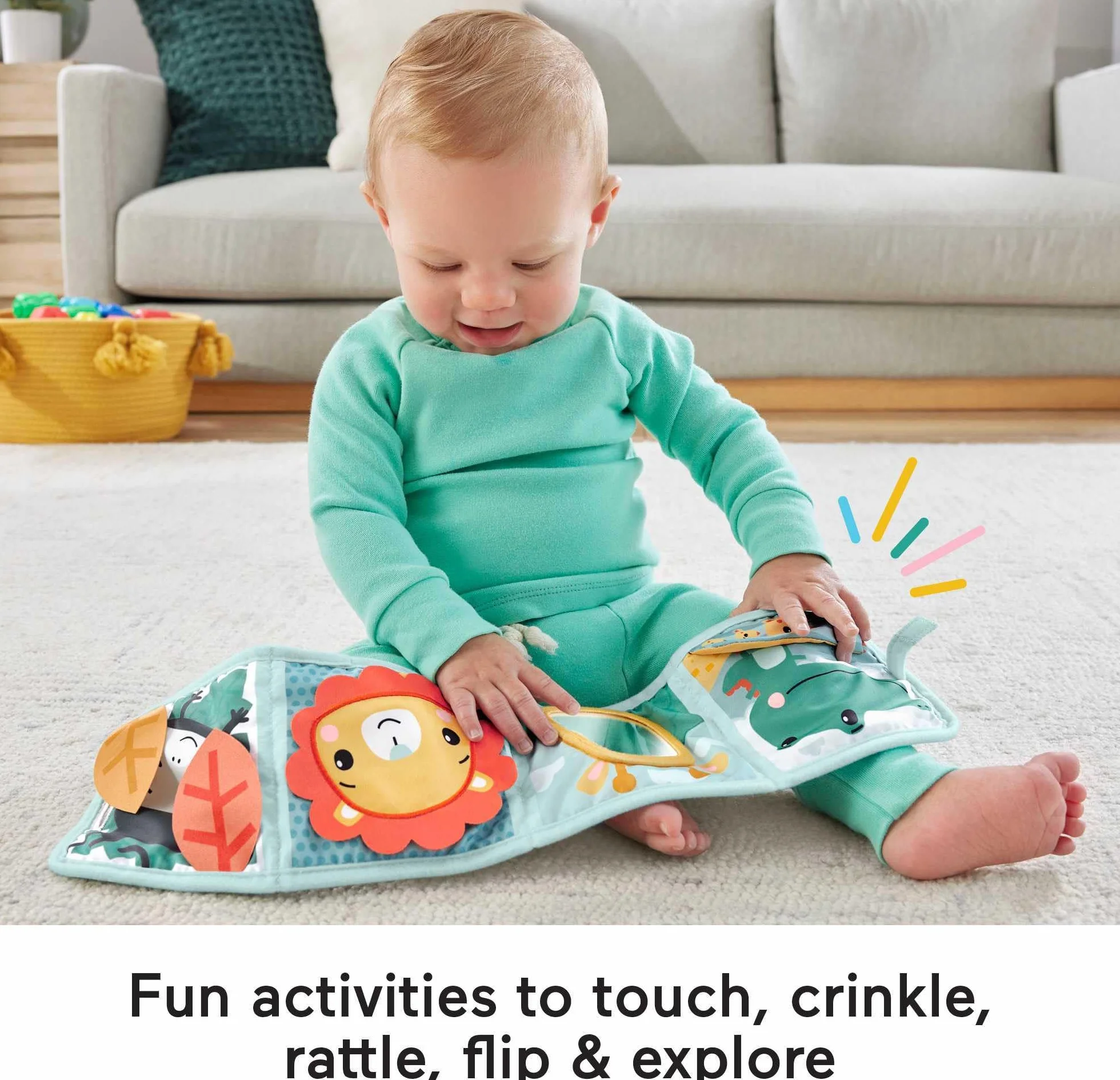 Fisher-Price Aktywizujący Panel sensoryczny Książeczka do zabawy na brzuszku i przenoszenia HML63