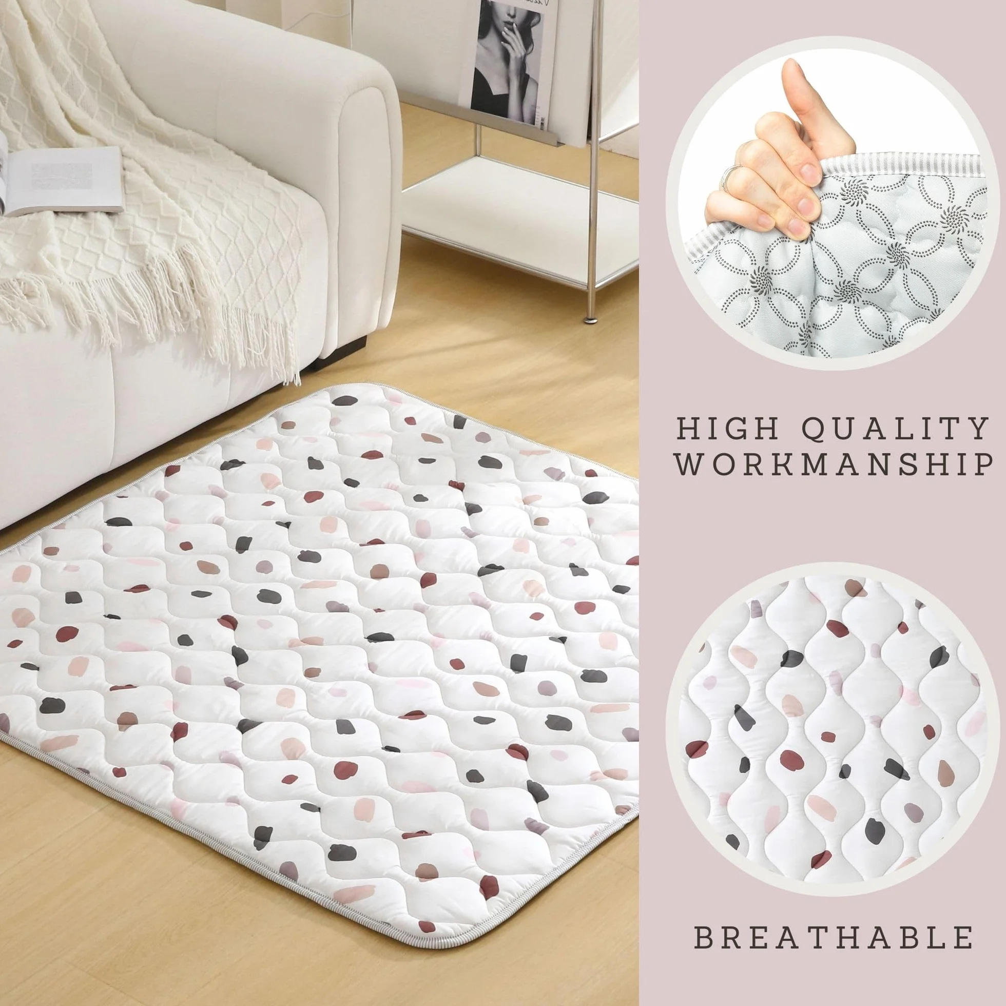 Hakuna Matte Pikowany koc do raczkowania dla niemowląt, 127 x 127 cm, konfetti – bardzo grubość 1,5 cm i miękka mata do raczkowania o pięknym wzornictwie unisex
