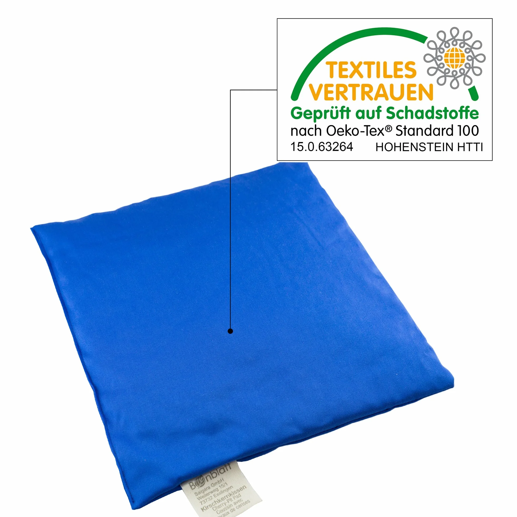 Poduszka z pestkami wiśni Bio Bonblatt® Öko-Tex 100 19x19 cm niebieska
