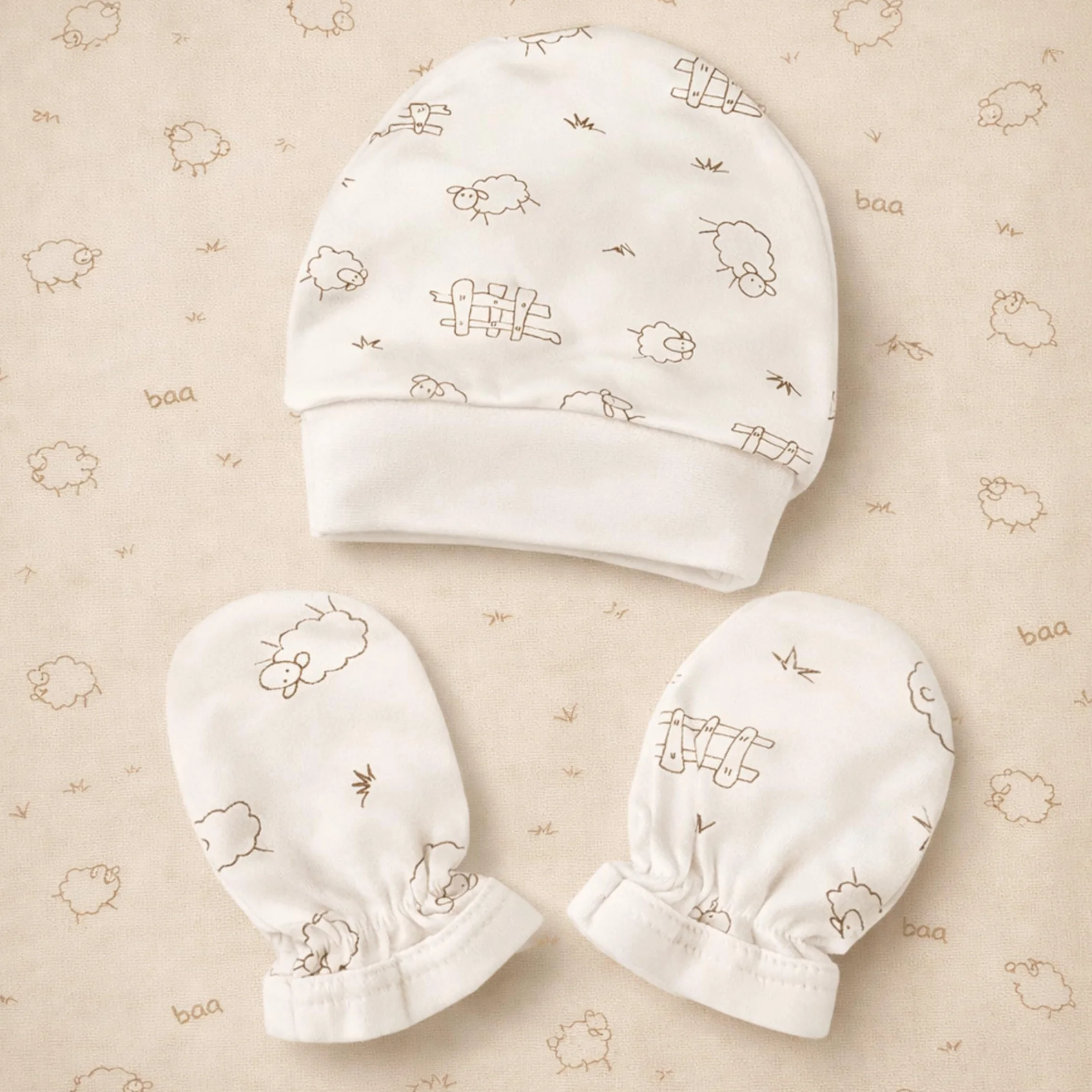 Zestaw prezentowy dla noworodków 6-częściowy 100% bawełna naturalna Oeko-Tex miękki unisex niemowlęta 0–4 miesiące Jagnięce