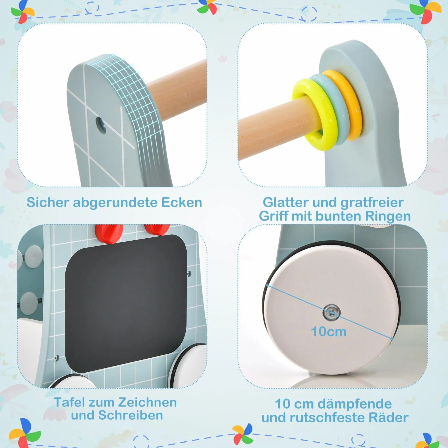 COSTWAY Drewniany wózek do nauki chodzenia 6 w 1, Baby Walker z kuchnią do zabawy