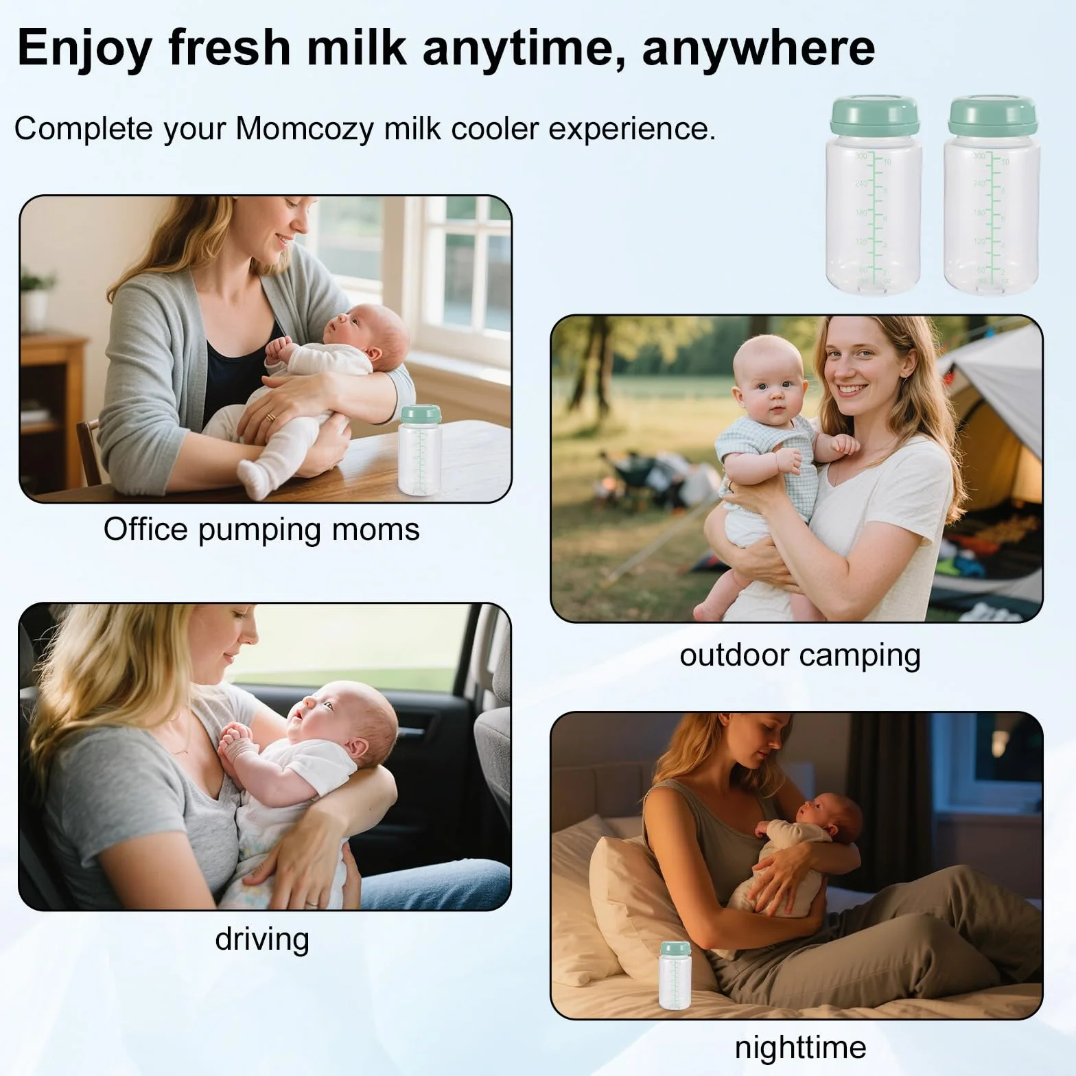 2szt Pojemnik na Mleko Matki Kompatybilny z Momcozy 22oz Chłodziarką na Mleko Matki, 10oz Butelka do Przechowywania Wolna od BPA Niezbędnik do Karmienia Piersią