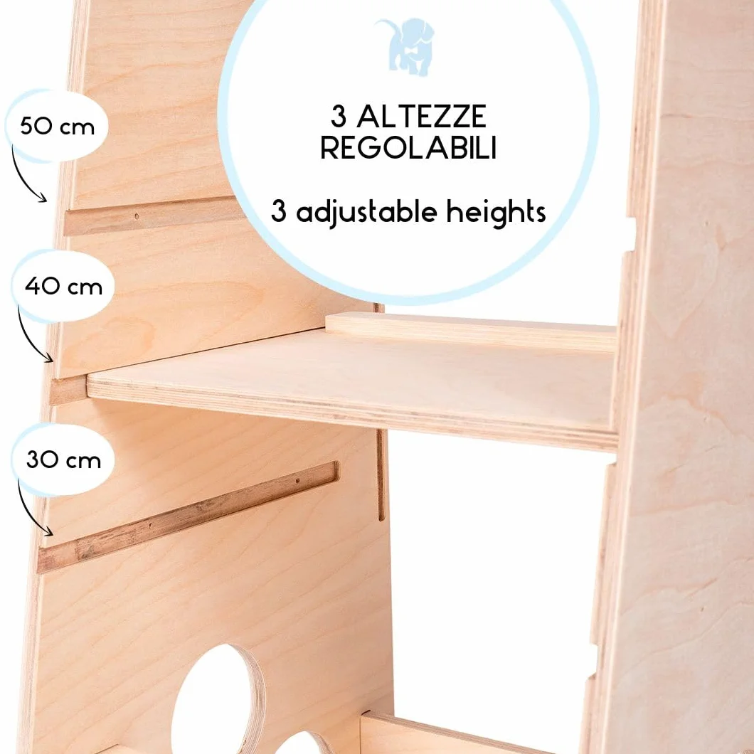 Mamikids Learning Tower wieża Montessorian z naturalnego drewna dla dzieci 2-6 lat, przekształcalna w drabinę stół stołek