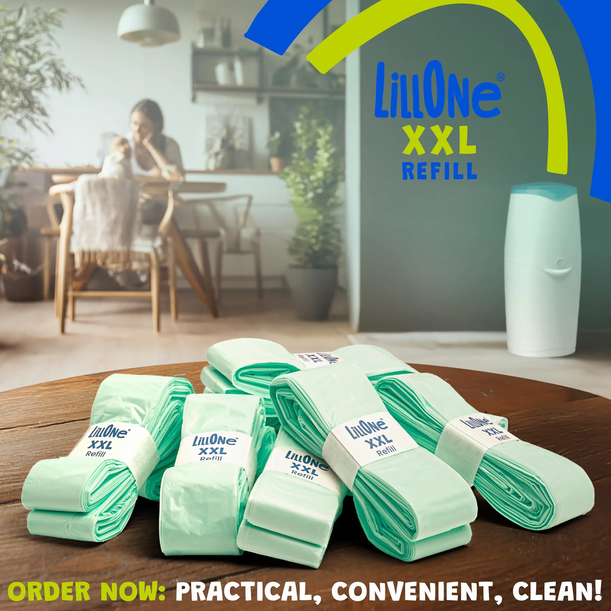 LillOne 8 XXL Wkłady Extra Długie 10,5 m do Pojemnika na Pieluchy – Kompatybilne z Tommee Tippee, Angelcare, Litter Locker i innymi – Grubsza Folia z Kontrolą Zapachu i Ochroną Antybakteryjną
