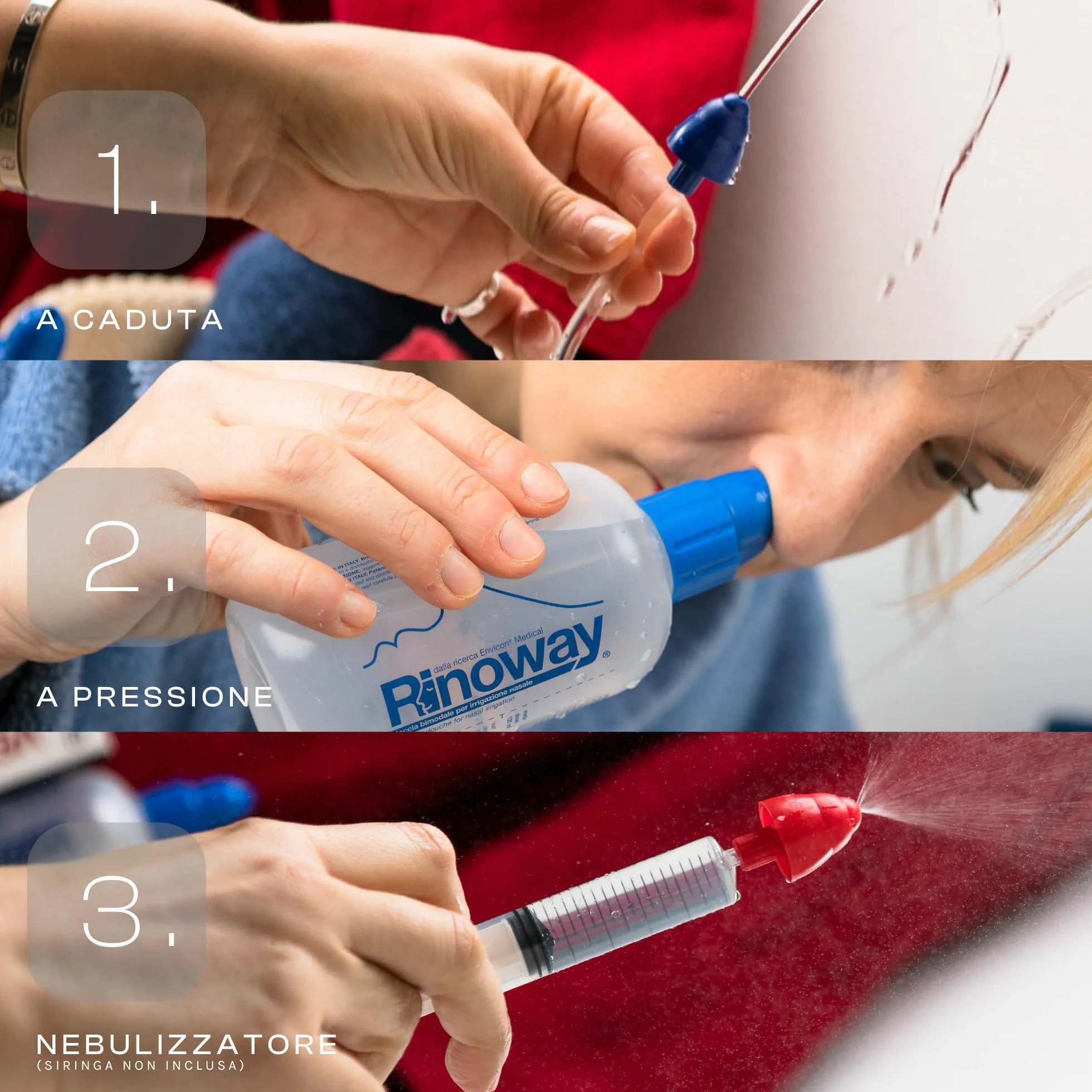 Zestaw do płukania nosa Rinoway - Neti Pot - Butelka do płukania zatok 250 ml z dwiema dyszami do ciśnieniowego, kropelkowego lub nebulizowanego płukania nosa. Dla dorosłych, niemowląt i dzieci.