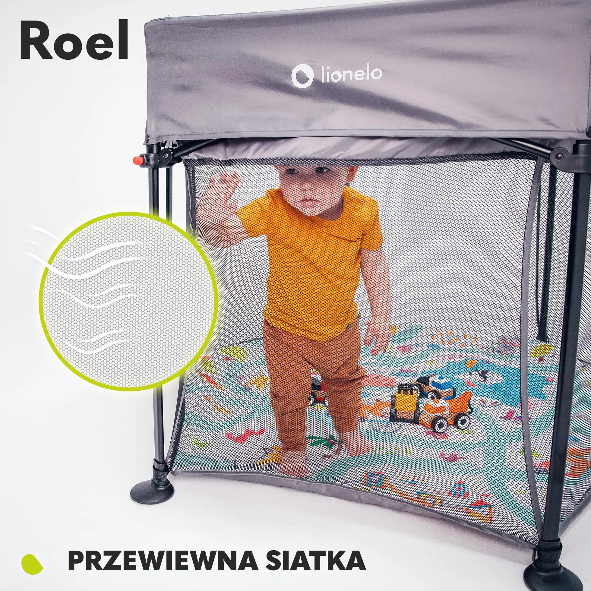 LIONELO Kojec dla dzieci 136 x 86 cm Sześciokątny LockGuard Składany Antypoślizgowy