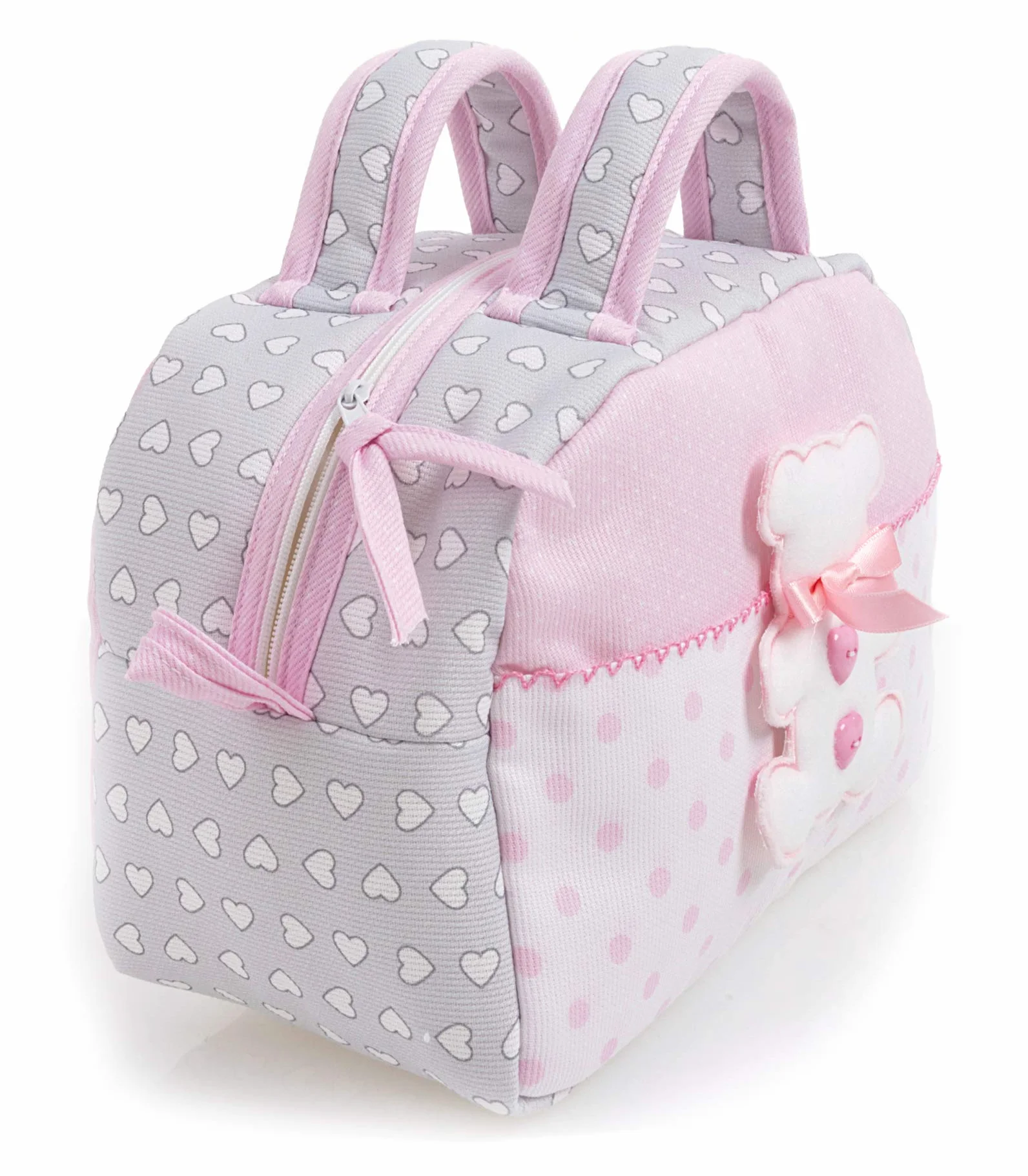 FILET Beauty Case z uchwytami i zamkiem błyskawicznym, bawełna wyściełana, szary i różowy, Made in Italy