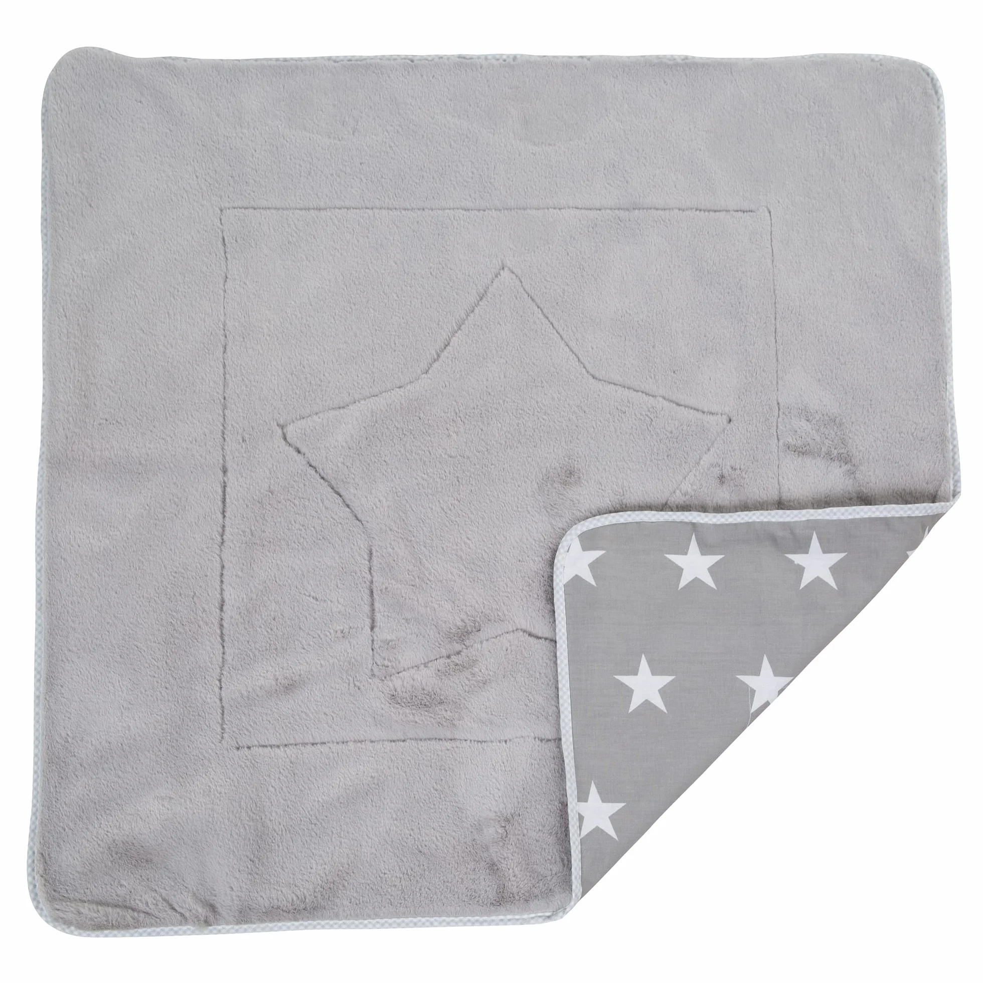 roba Kocyk dla niemowląt Little Stars - 80 x 80 cm - Kocyk do przytulania, pełzania i zabawy - Miękki kocyk dziecięcy dwustronny z motywem gwiazdek z bawełny/pluszu - Szary/Biały