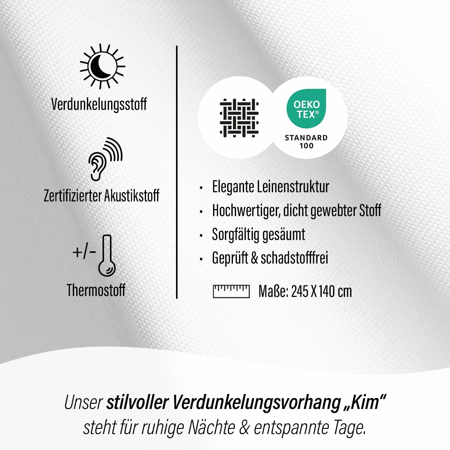 Homing blickdichter Akustik Verdunkelungsvorhang Uni Gardine Weiss Hellgrau Vorhang Wohnzimmer Schlafzimmer Kinderzimmer Dekostoff(1Stück) 245 x 140 cm (HxB), 5485-69
