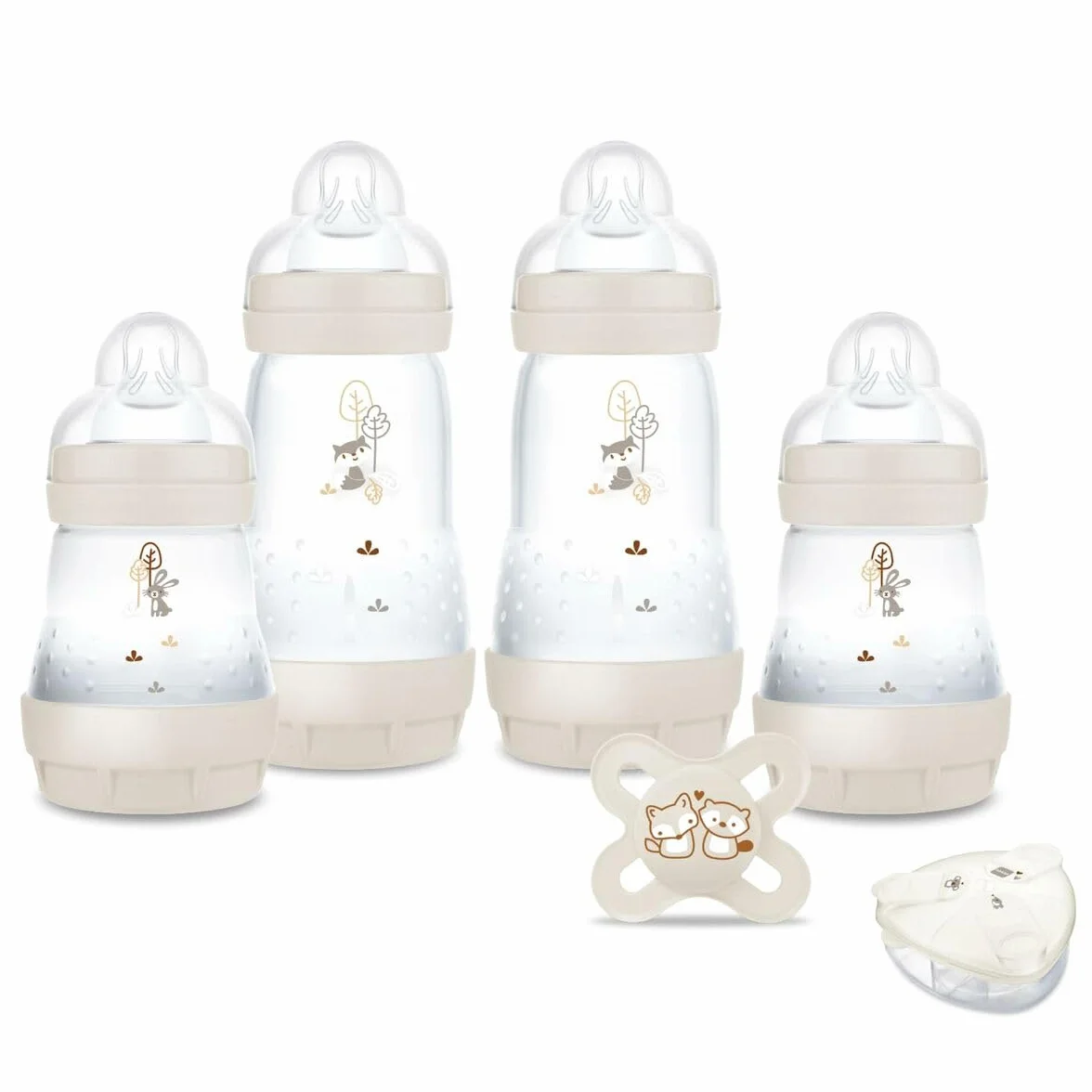 MAM My Birth Box Sable 6 szt. 4 butelki Easy Start Anti-Colique 1 smoczek 1 pudełko na miarkę prezent