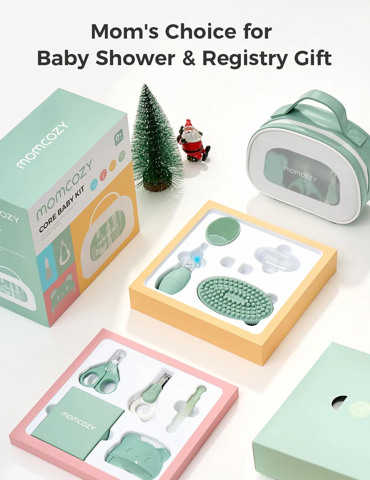 Momcozy Core Baby Kit, podstawowy zestaw dla dziecka do pielęgnacji i zdrowia oraz czyszczenia, zestaw pilniczek do paznokci, aspirator do nosa, rury do odgazowania, szczotki do kąpieli, szczoteczka