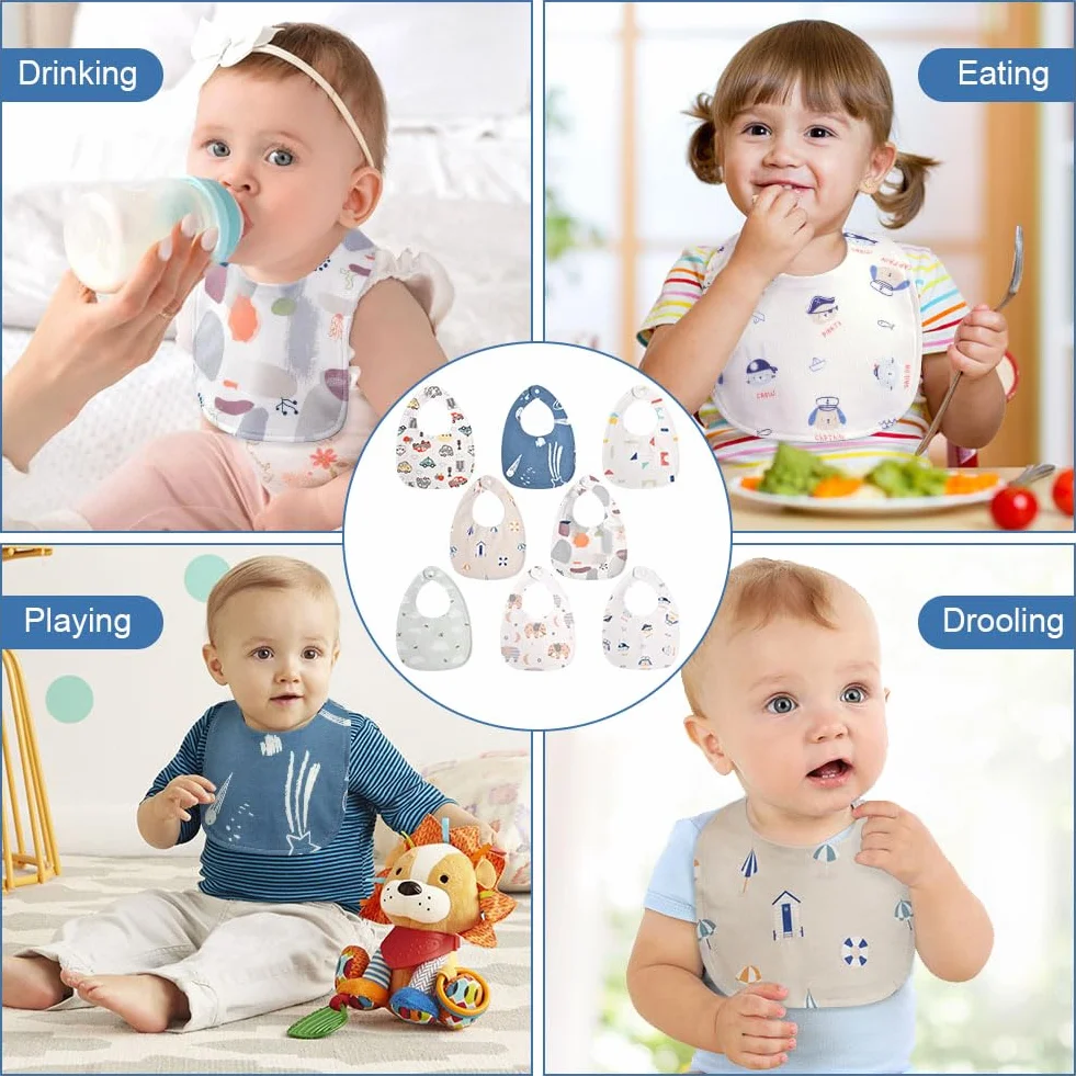 Vicloon Śliniaki dla niemowląt, śliniaki, Bandana dla niemowląt śliniaki, super chłonne, z regulowanymi zatrzaskami, zestaw śliniaków dla noworodków unisex w wieku 0-36 miesięcy
