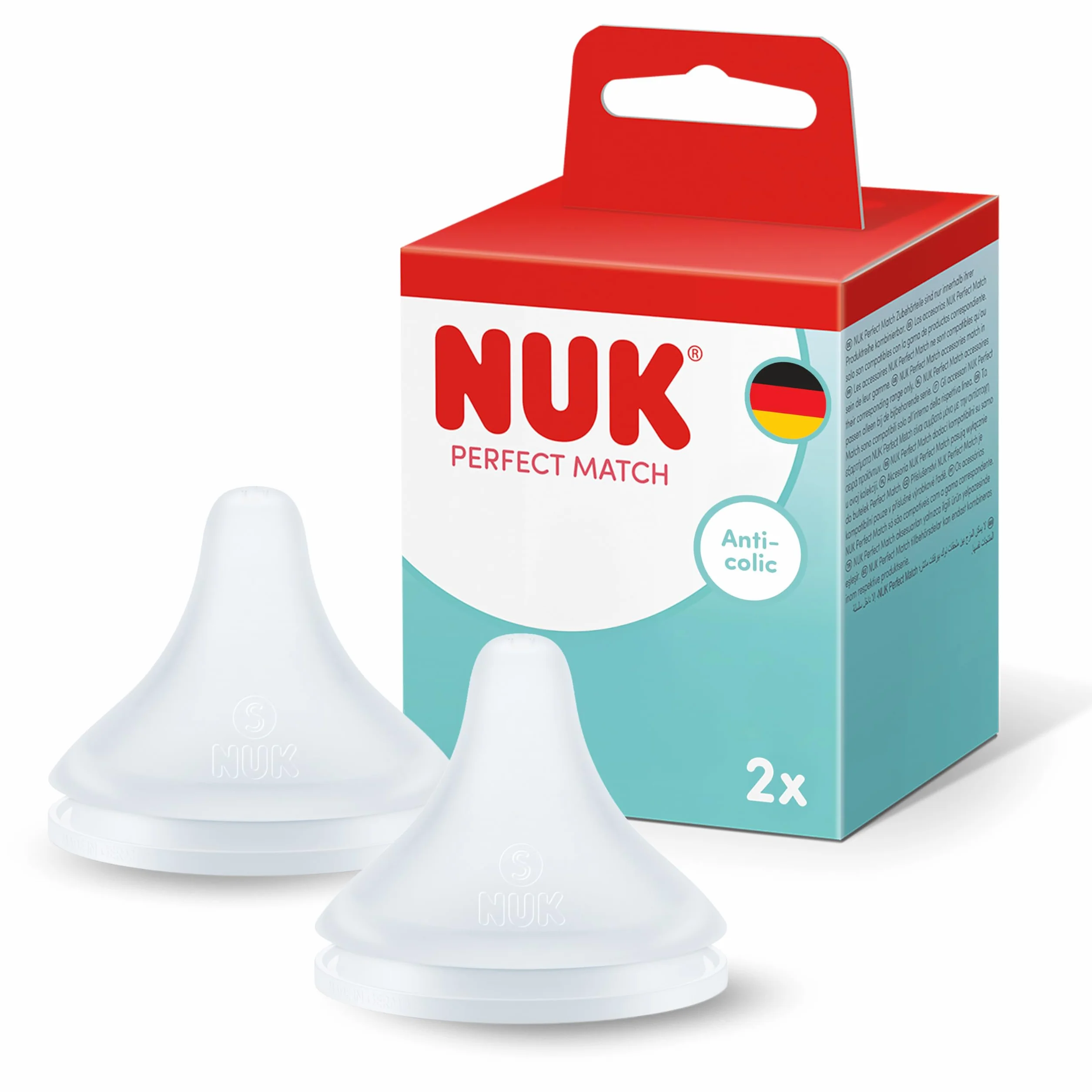 NUK Perfect Match Smoczki do butelek | 6+ miesięcy | Smoczki antykolkowe do butelek | Silikonowe | Kontrola przepływu | 2 sztuki