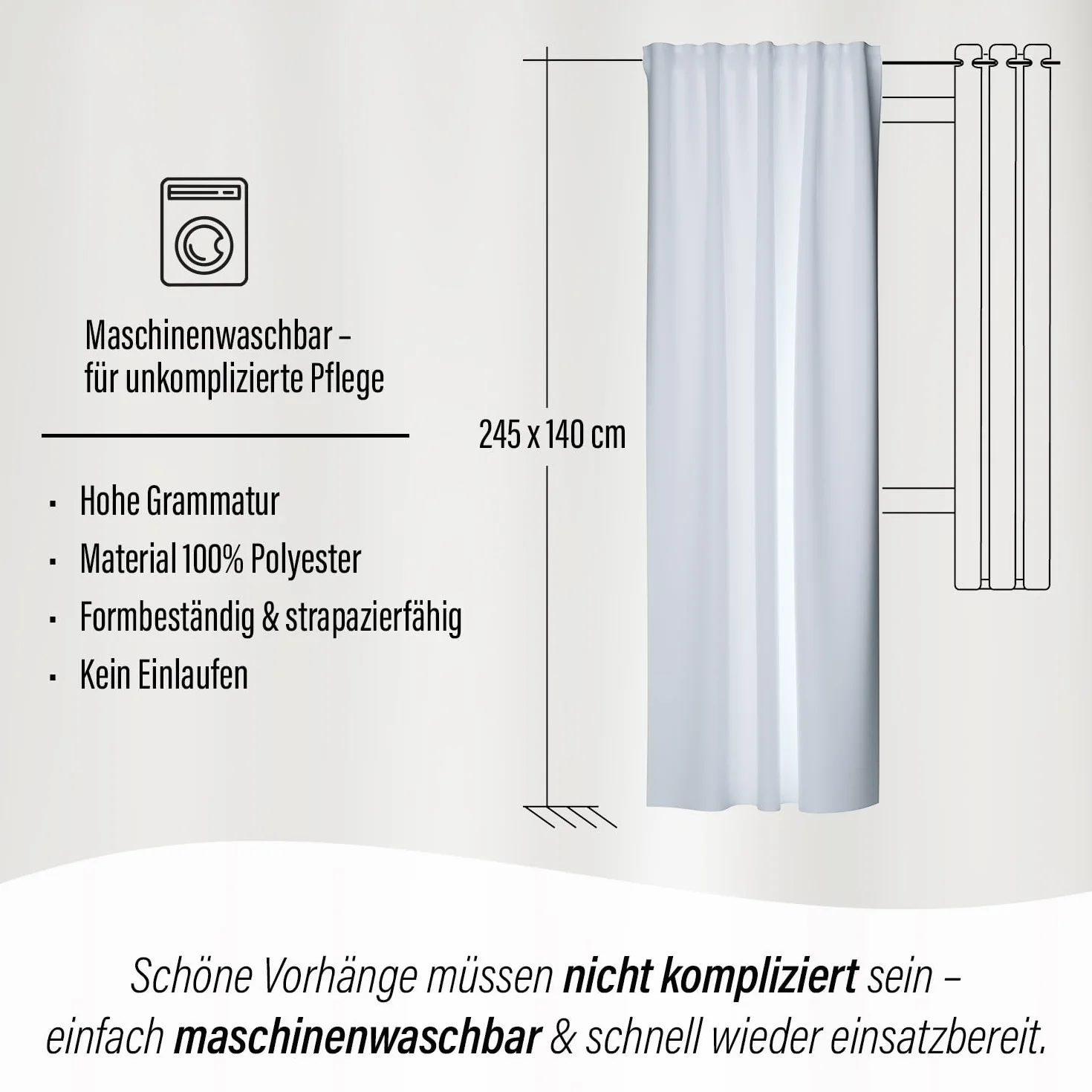 Homing blickdichter Akustik Verdunkelungsvorhang Uni Gardine Weiss Hellgrau Vorhang Wohnzimmer Schlafzimmer Kinderzimmer Dekostoff(1Stück) 245 x 140 cm (HxB), 5485-69