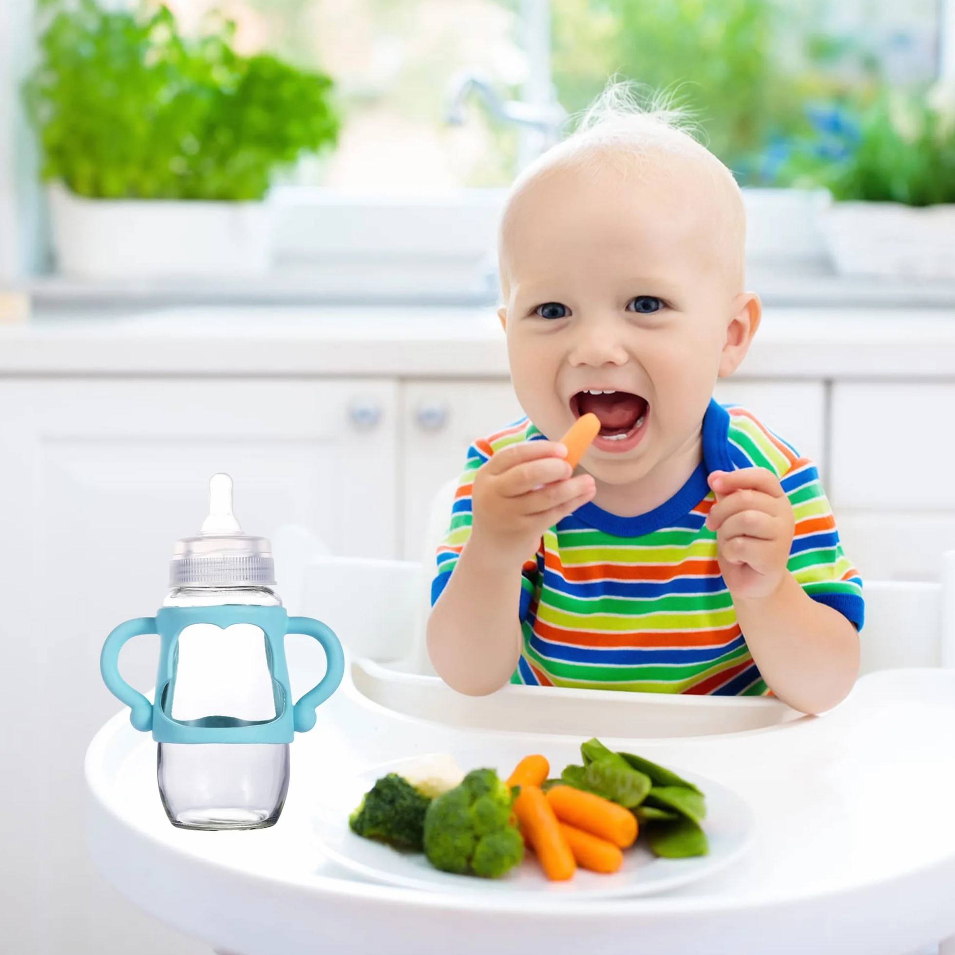 3 Sztuk Uchwyty do Butelki,Uchwyt Do Butelki Silikonowej,Plastikowy Uchwyt Do Karmienia,Karmienie Butelka Baby Butelka,dla Standardowy Szeroki Neck (3 Kolory)