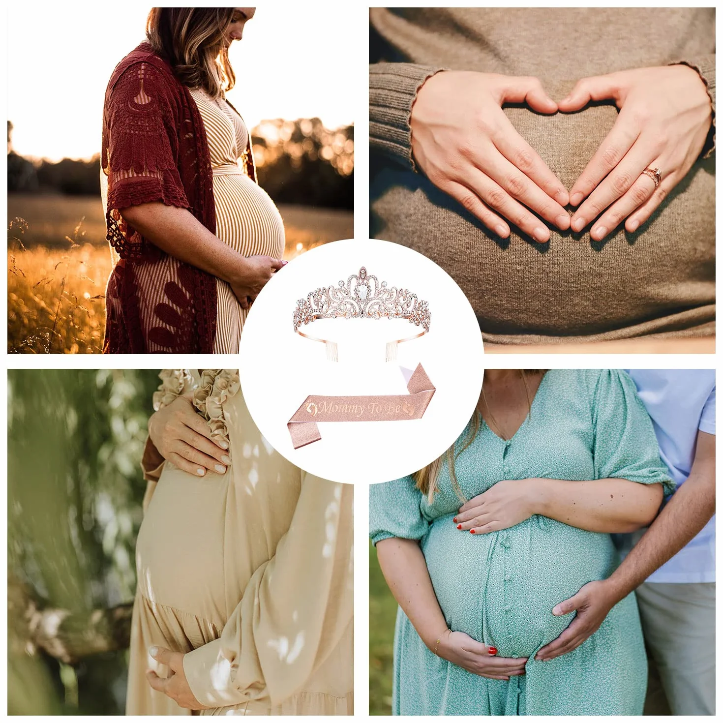 SAVITA Mom To Be Baby Shower Decorations, Mom To Be Sash Mom To Be Crown Mom To Be Sash Tiara dla Chlopców i Dziewczynek (Rózowe zloto)