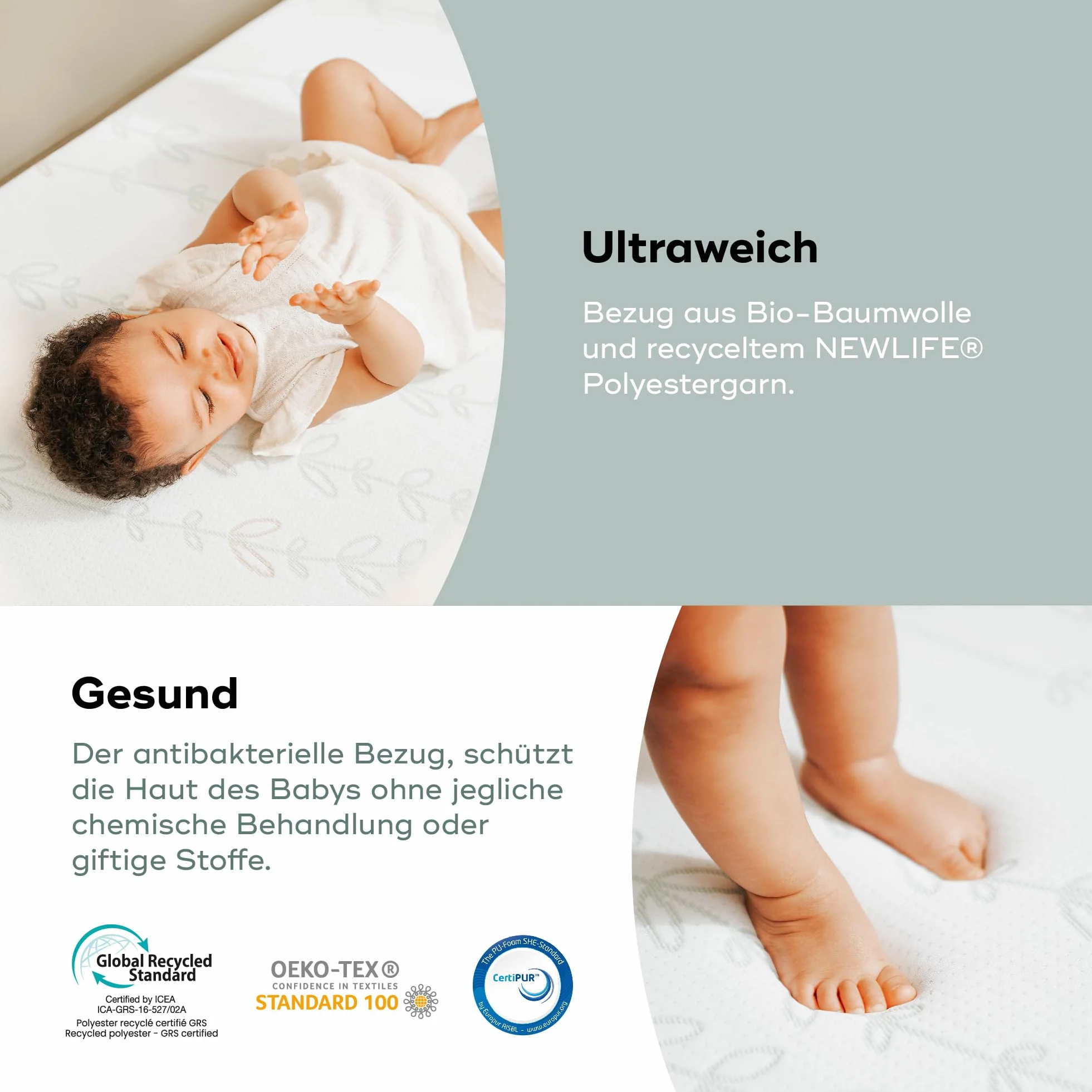 Babymoov Cosy'Lite antybakteryjny materac dziecięcy 60x120cm - bez obróbki chemicznej - grubość 10 cm - wyprodukowano w Portugalii - zdejmowany - certyfikat Oeko-Tex