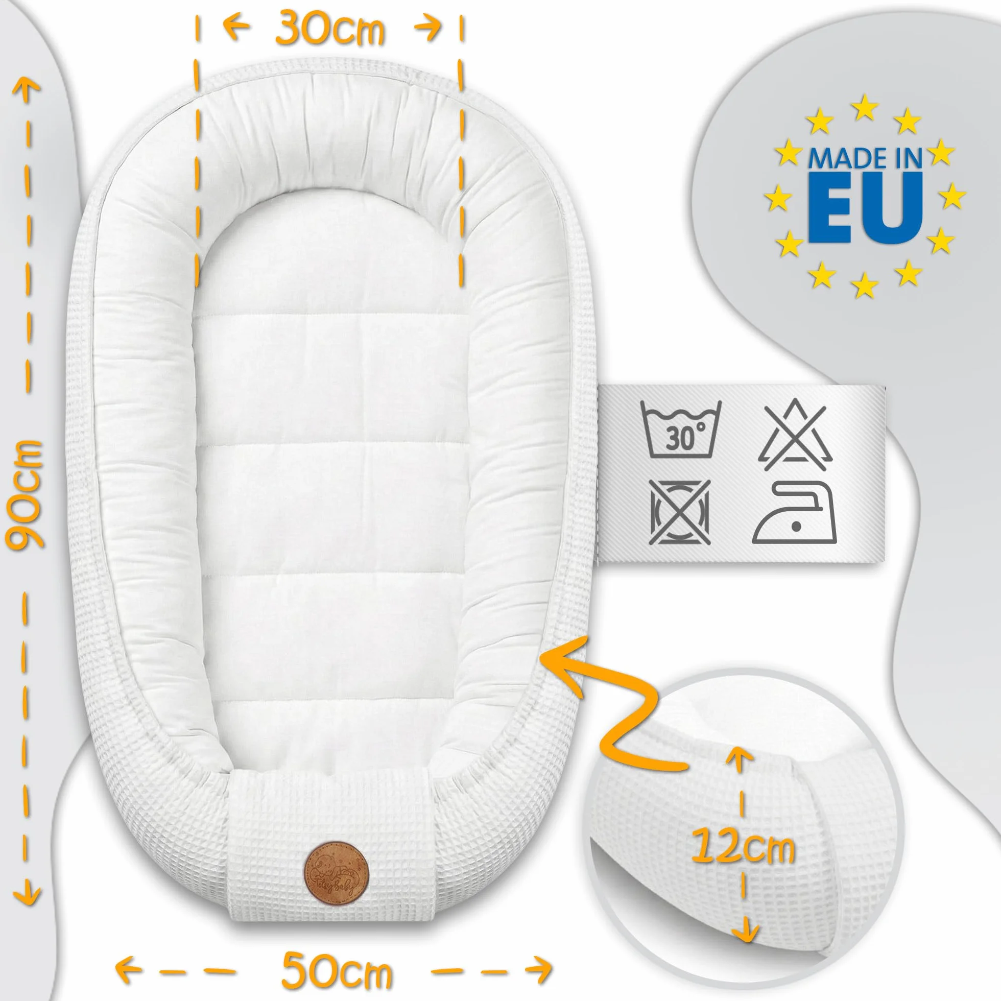 Ochraniacz niemowlęcy Babynest 90x50 cm - kokon Ręcznie robiony dwustronny bawełniany wafel z babynest jeleń brązowy