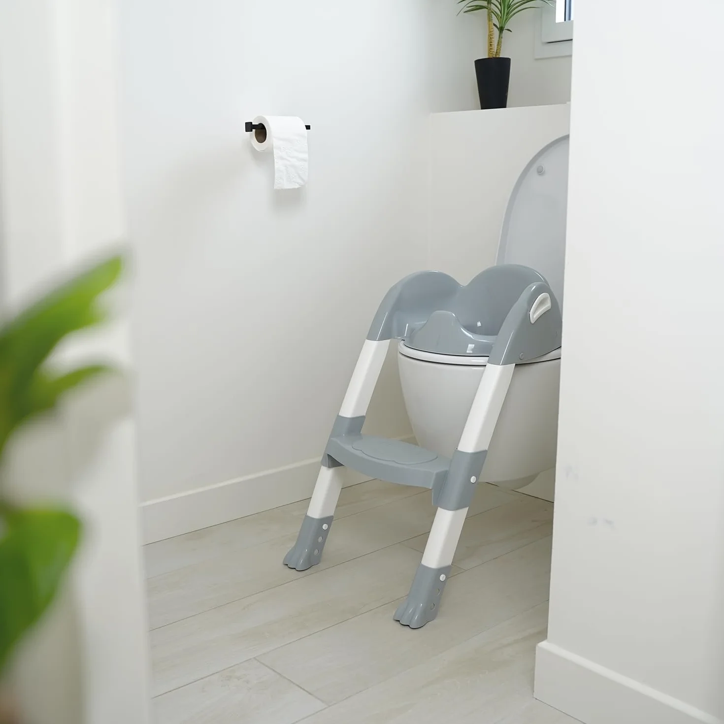 THERMOBABY - Reduktor toalety dla dzieci - Kiddyloo - Sprytna, zabawna i higieniczna - Regulowane nóżki, antypoślizgowy stopień - kompaktowe składanie - od 18 miesięcy - Made in France - Szary