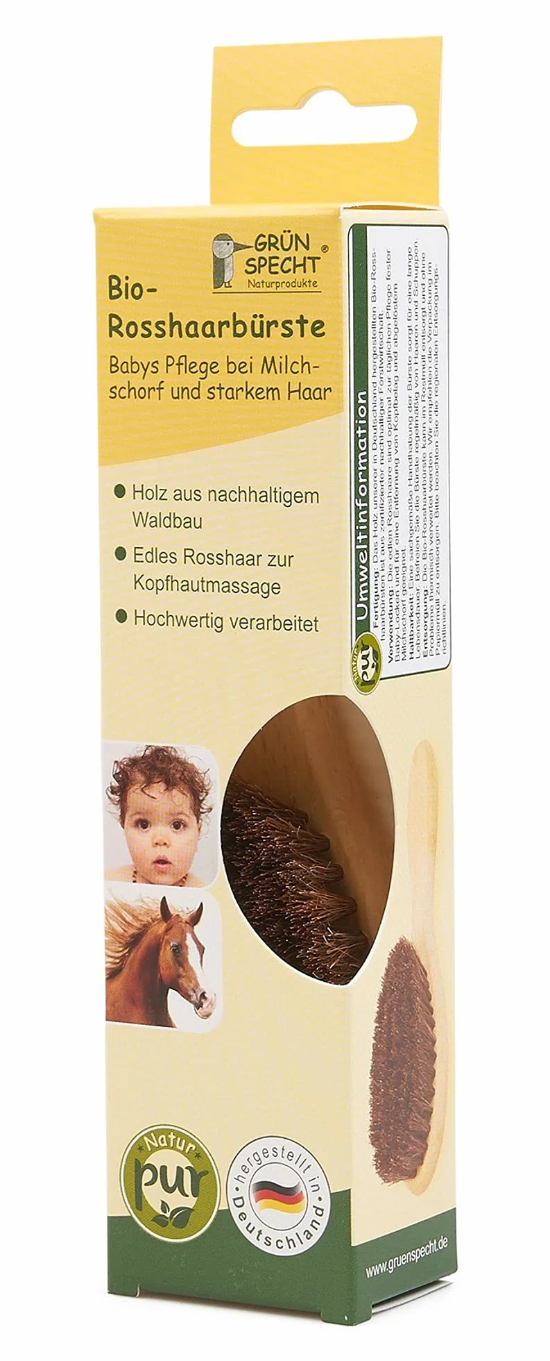 Grünspecht Naturalna szczotka z końskiego włosia 1 sztuka