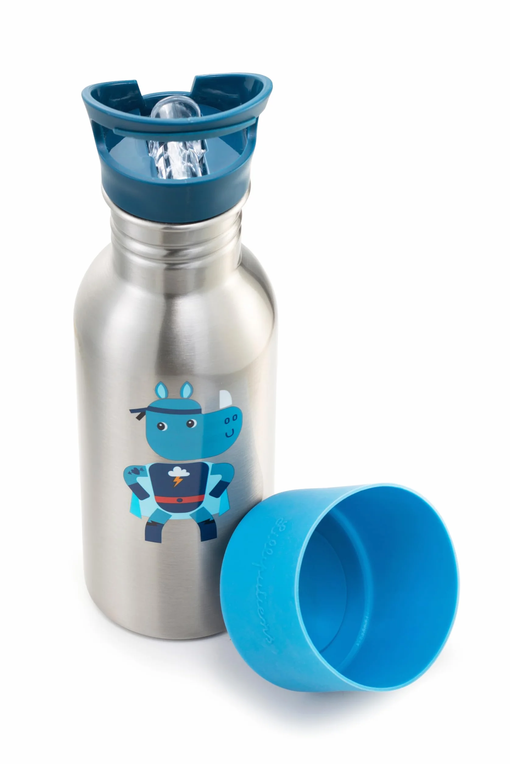 Lilliputiens Butelka do picia dla dzieci ze stali nierdzewnej 600 ml Super Marius ze słomką