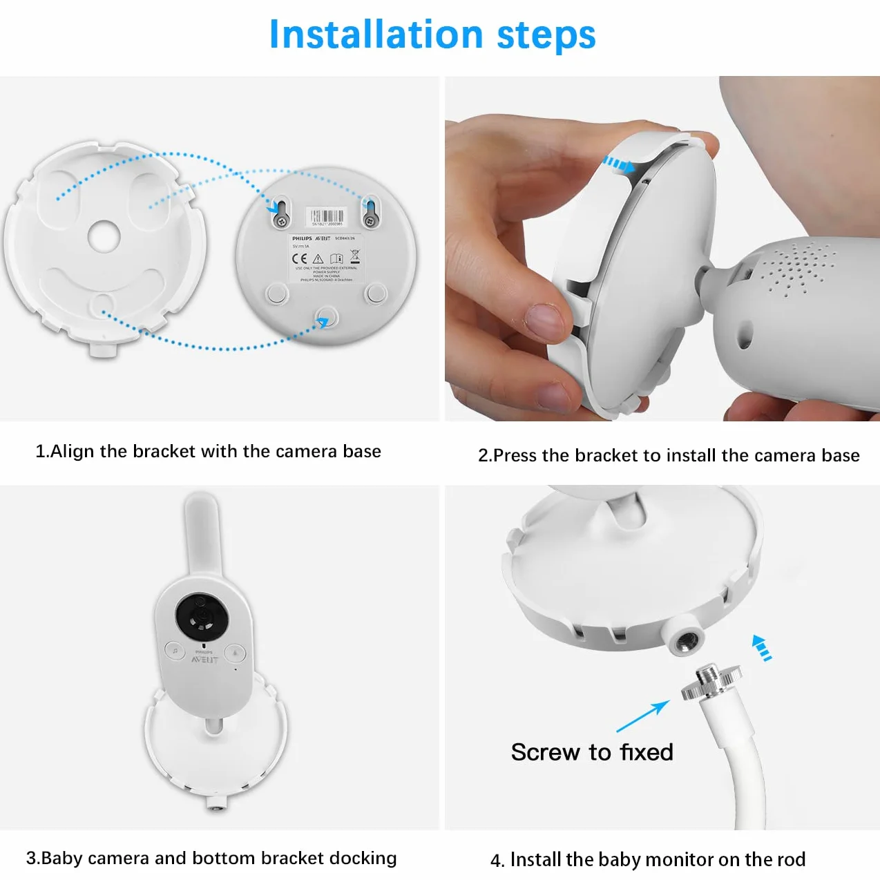 BECEMURU Uchwyt do monitora do elektronicznej niani Philips Avent SCD843/26, SCD833/26, SCD891/26, SCD881/26, elastyczny uchwyt na klips do monitora Philips Avent Video Baby Monitor, uchwyt na kamerę