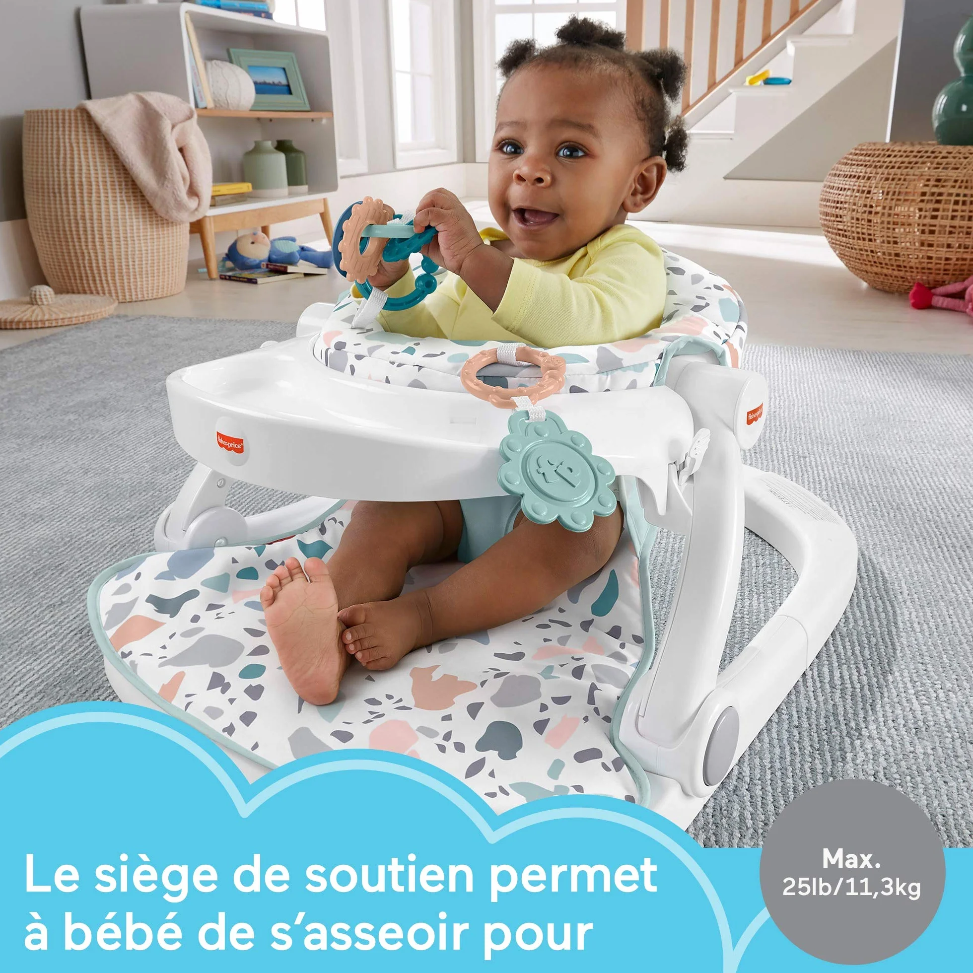 Fisher-Price Portable Baby Chair with Tray and 2 Baby Toys, Sit-Me-Up Floor Seat, Pacific Pebble