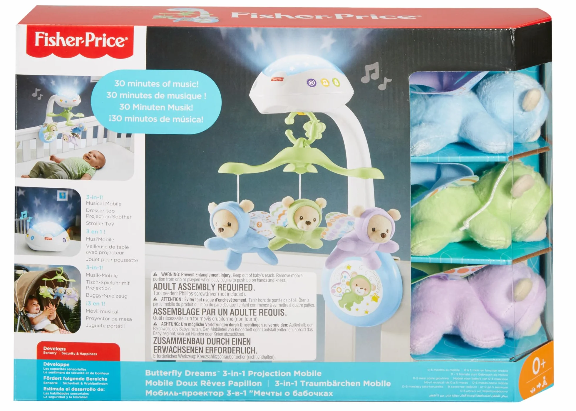 Fisher-Price Karuzela z misiami 3 w 1 z dźwiękami i pokazem światełek, dla dzieci od narodzin​, CDN41