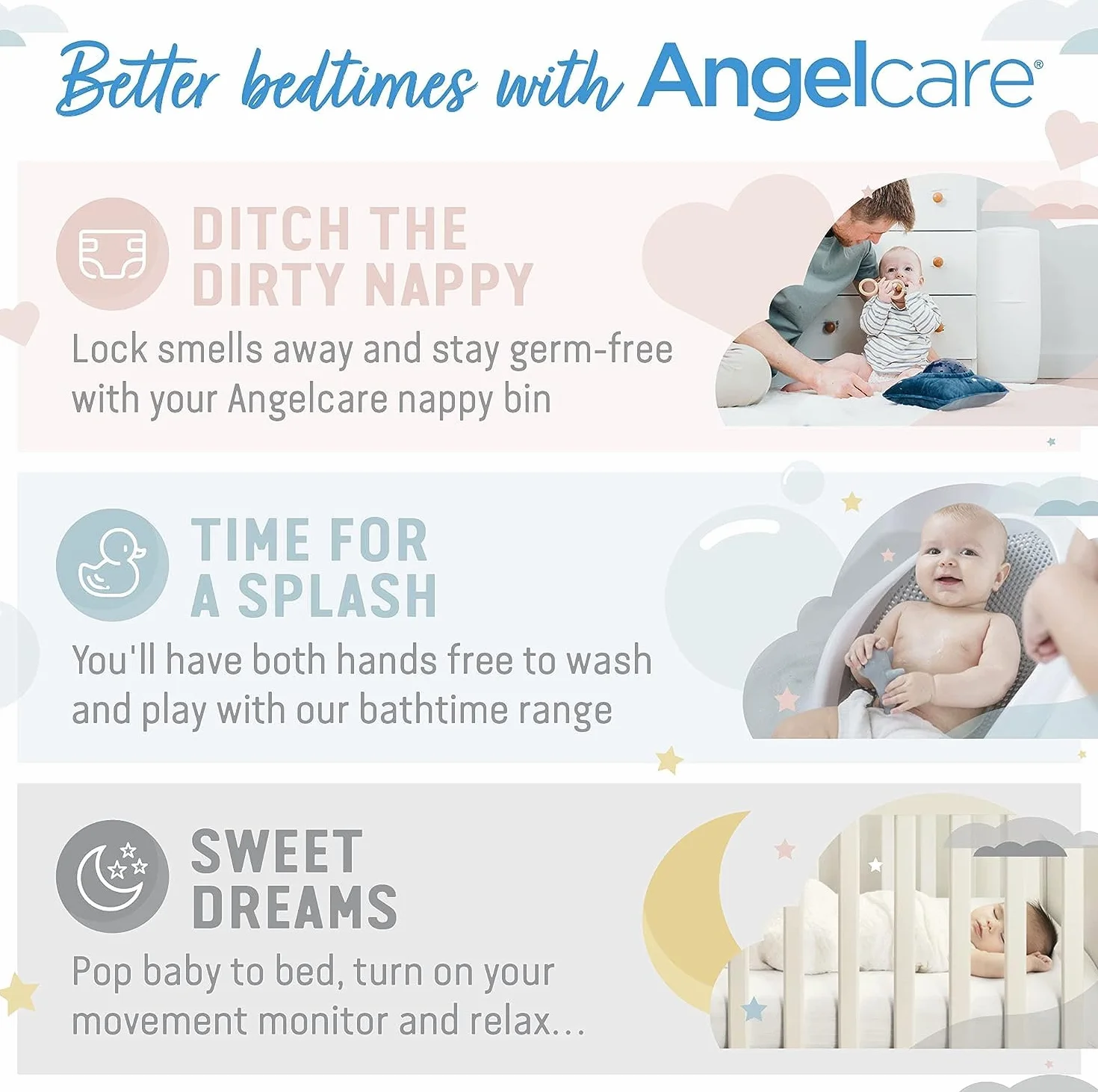 Angelcare AR9003EU Kaseta Uzupełniająca, Niebieski, 3 sztuki