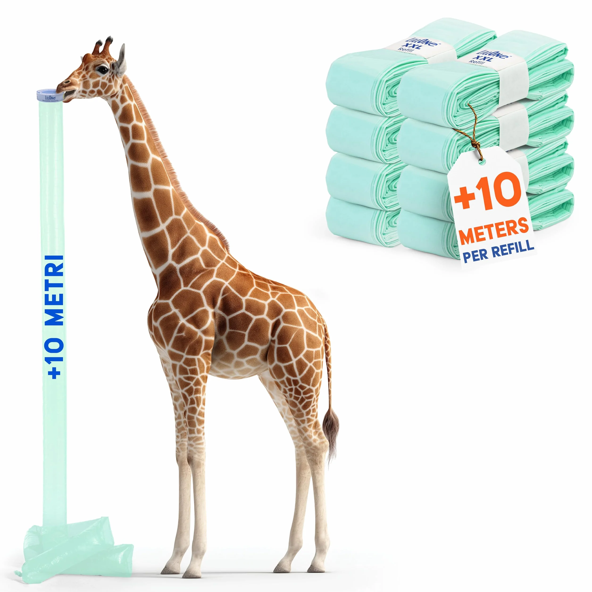 LillOne 8 XXL Wkłady Extra Długie 10,5 m do Pojemnika na Pieluchy – Kompatybilne z Tommee Tippee, Angelcare, Litter Locker i innymi – Grubsza Folia z Kontrolą Zapachu i Ochroną Antybakteryjną