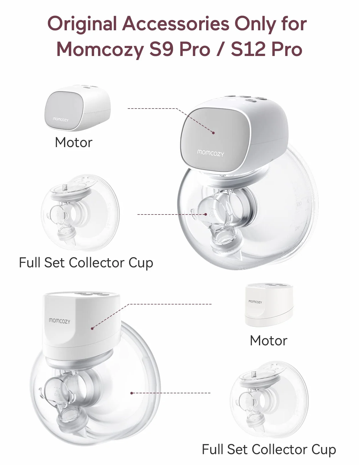 Momcozy Kompletny zestaw kolektorów do odciągania mleka S9 Pro/S12 Pro 180 ml z kołnierzem z pojedynczą uszczelką