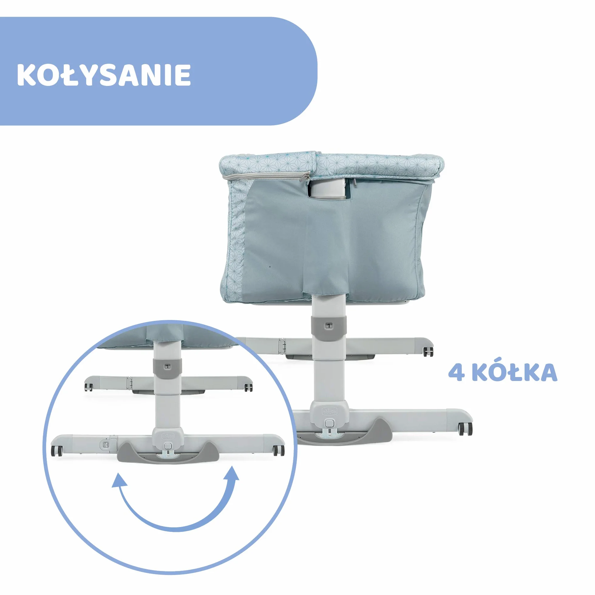 Chicco Next2Me Dream, Łóżeczko dziecięce boczne, łóżeczko do wspólnego spania, otwierany tył, regulowana wysokość, 4 koła i torba podróżna, 0-6 miesięcy, 9 kg, jasnoniebieski