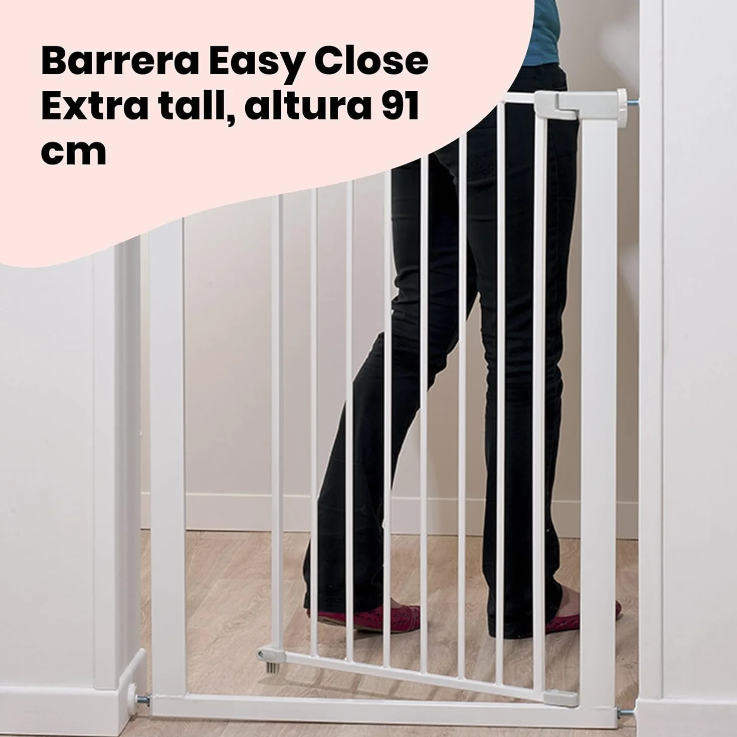 Safety 1st Easy Close Extra Tall Metal (91 cm), Bramka Schodowa Instalowana na Wcisk, 73–80cm (maks. 94cm), Bramka Zabezpieczająca Easy-Closing, Instalacja bez Wkrętów (bez wiercenia), Biały