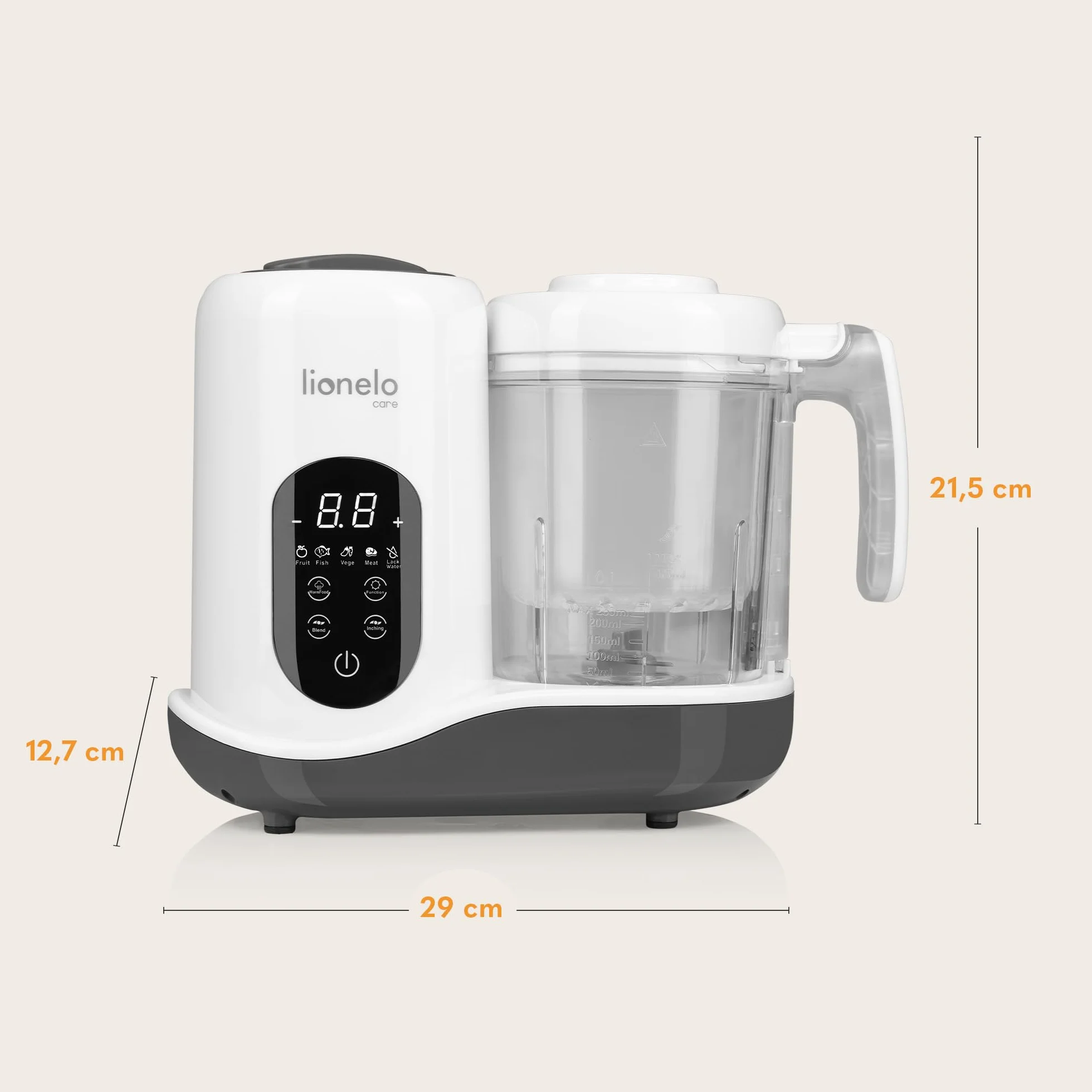 LIONELO BABYMENU Wielofunkcyjny Robot Kuchenny dla Niemowląt 300 4 Programy Gotowanie na Parze Blendowanie Podgrzewanie Rozmrażanie