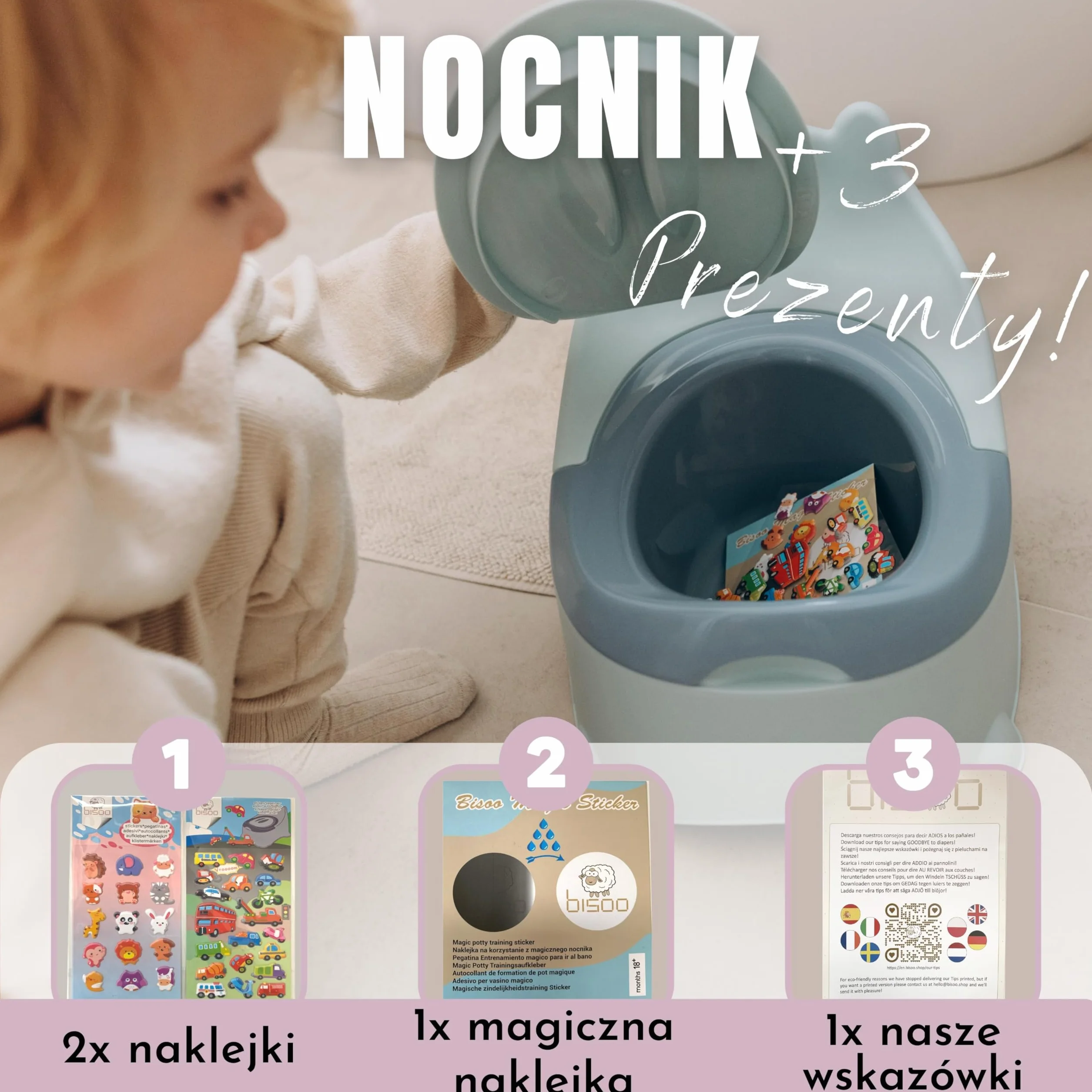 BISOO Nocnik dla Dzieci – Kompaktowa Przenośna Toaleta dla Dzieci +18 miesięcy – WC - Odpieluchowanie Dziewczynek i Chłopców – Higieniczna Wyjmowana Wkładka (Niebieski)