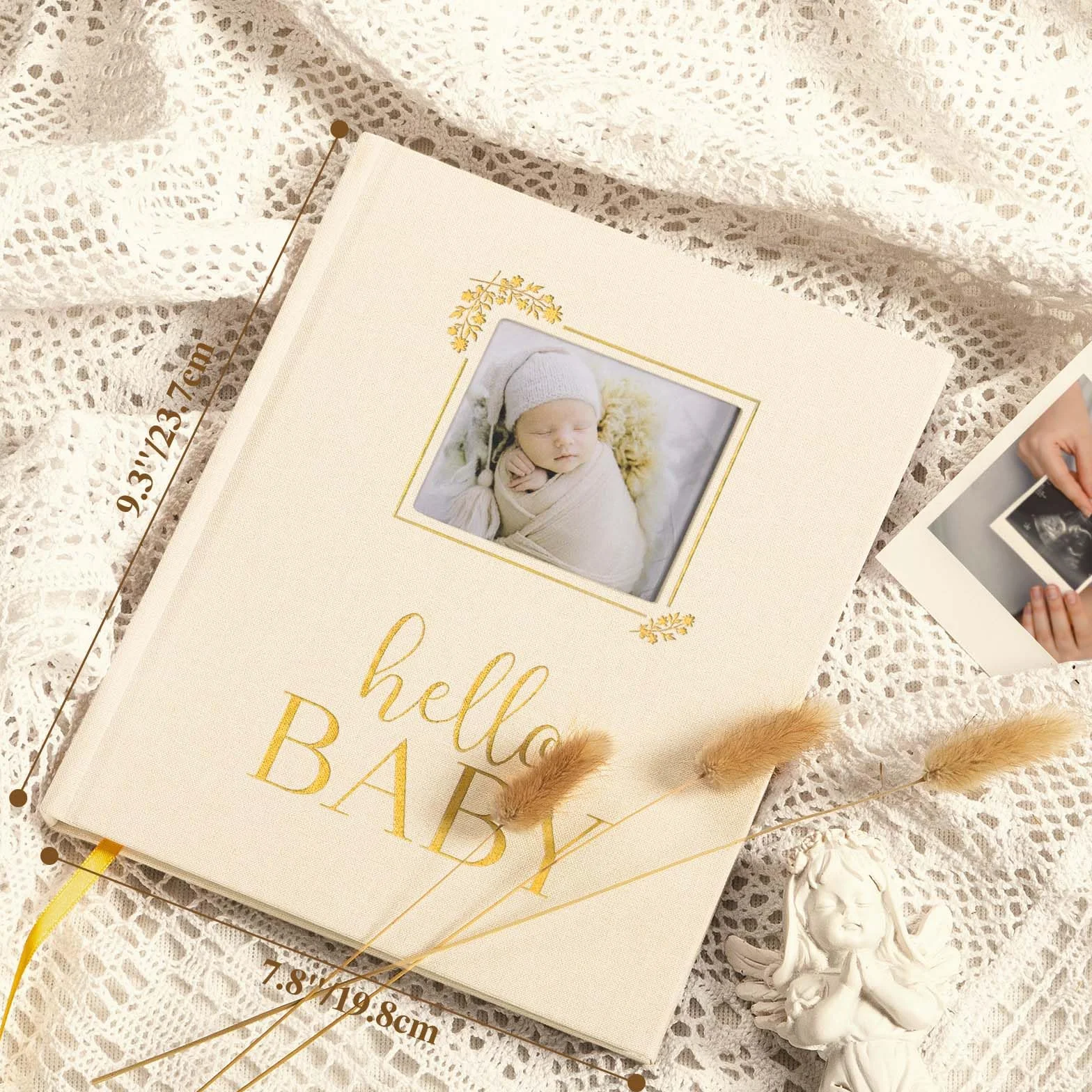 Lanpn Hello Baby książka pamiątkowa, pamiątka z pierwszych 5 lat noworodka z okienkiem DIY, lniana książka dla niemowląt, pamiętnik, album na zdjęcia, album kamieni milowych dziecka dla chłopców