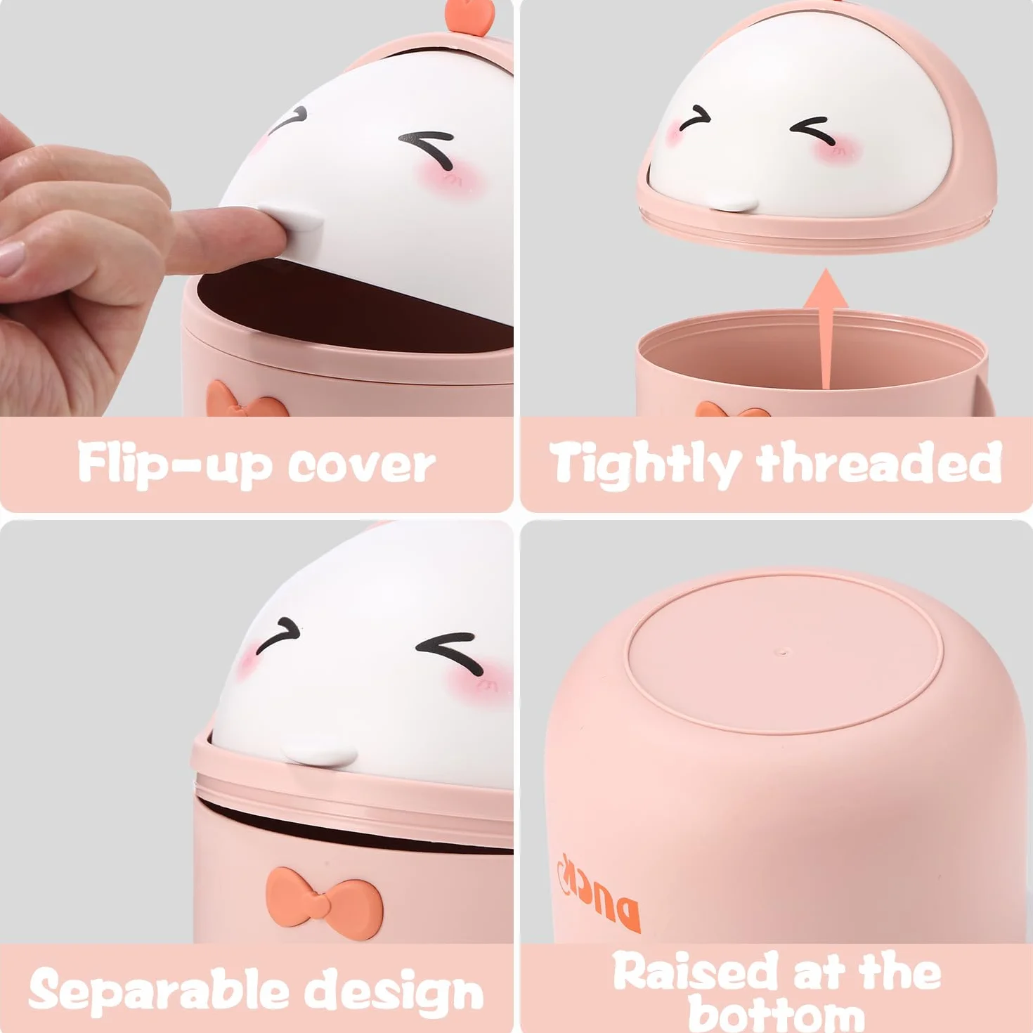 Huifoo Mini Kosz na Śmieci z Pokrywką - Słodka Dekoracja Kawaii, Pudełko do Przechowywania do Biura, Pokoju Dziecięcego, Toaletki, Salonu