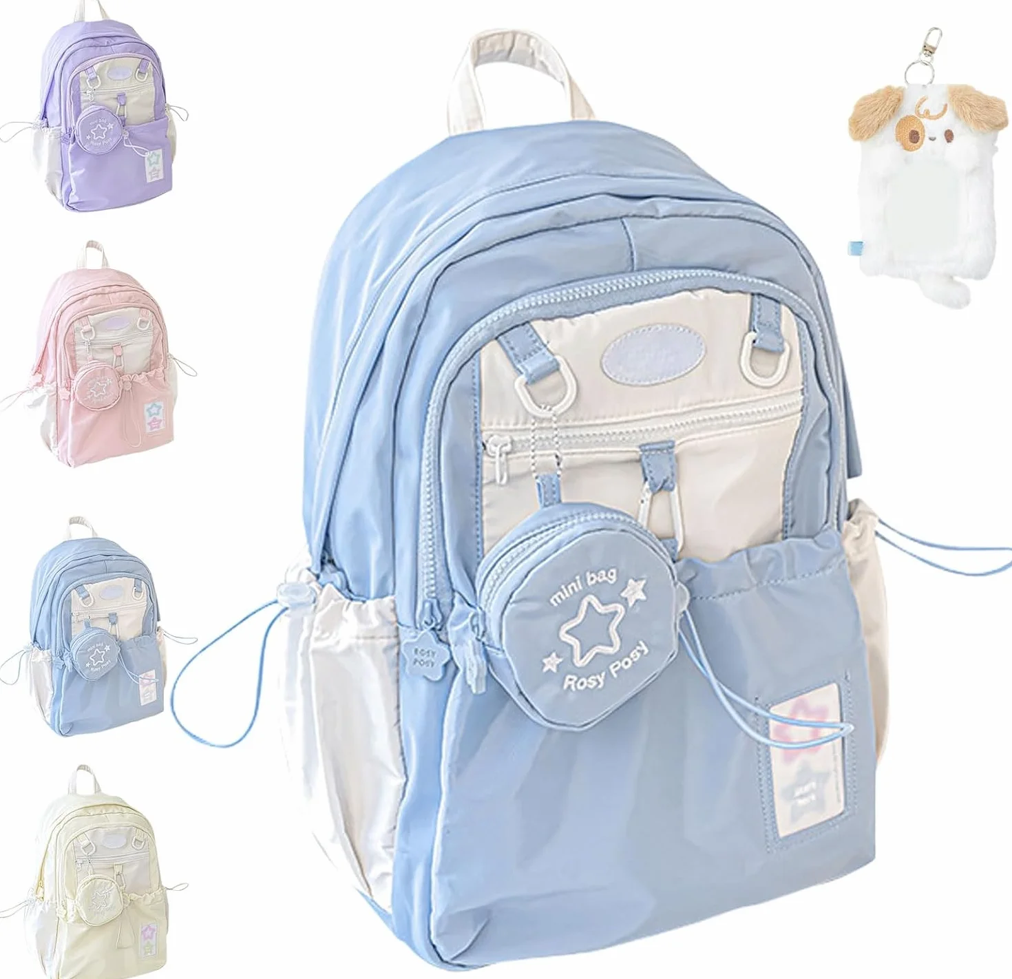 Plecak Rosy Posy, kremowe plecaki ze sznurkiem, duża pojemność urocza kawaii podwójna torba na ramię, wodoodporna torba szkolna