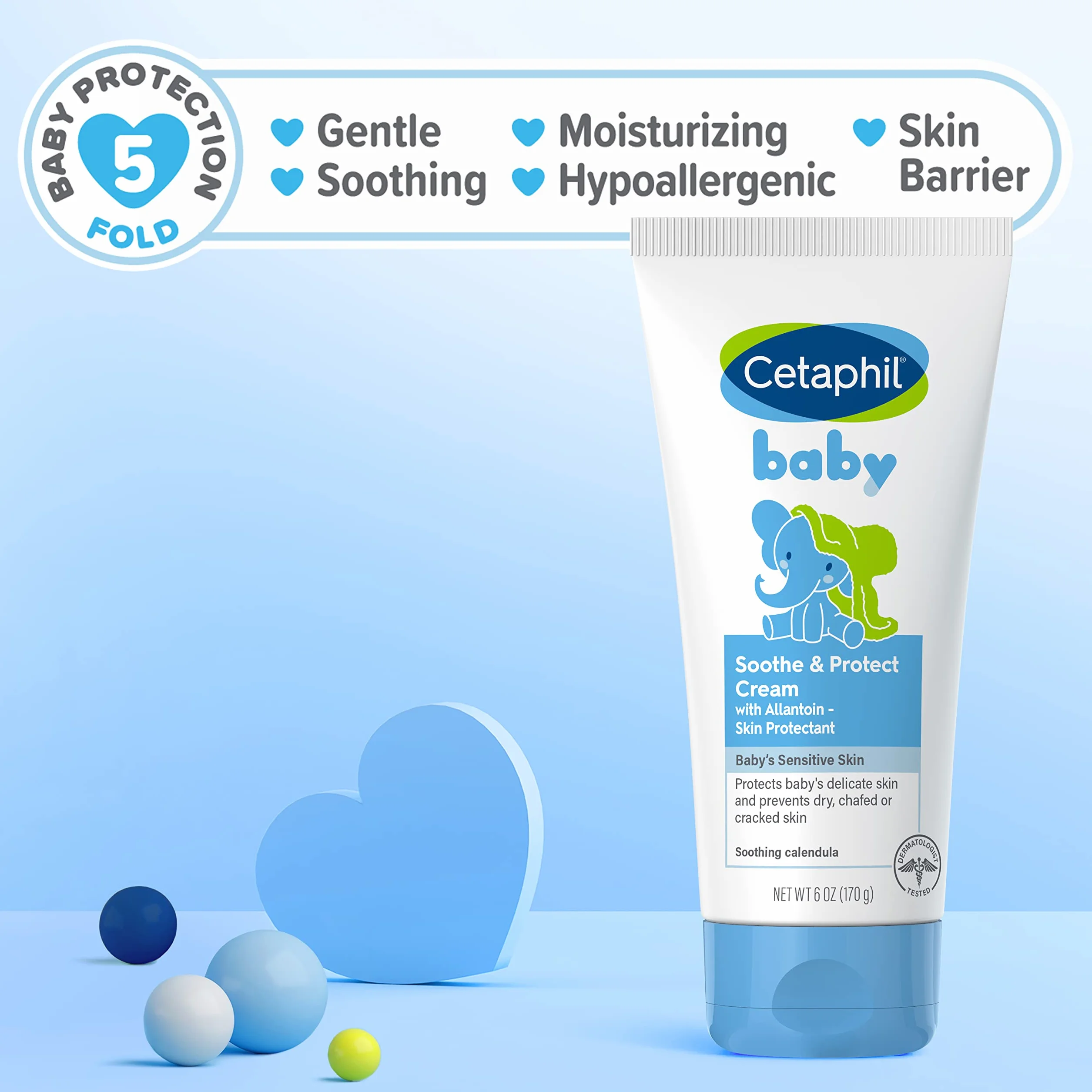 Cetaphil Baby Soothe & Protect Cream z alantoinową ochroną skóry, 6 uncji, krem nawilżający dla dzieci, 24h