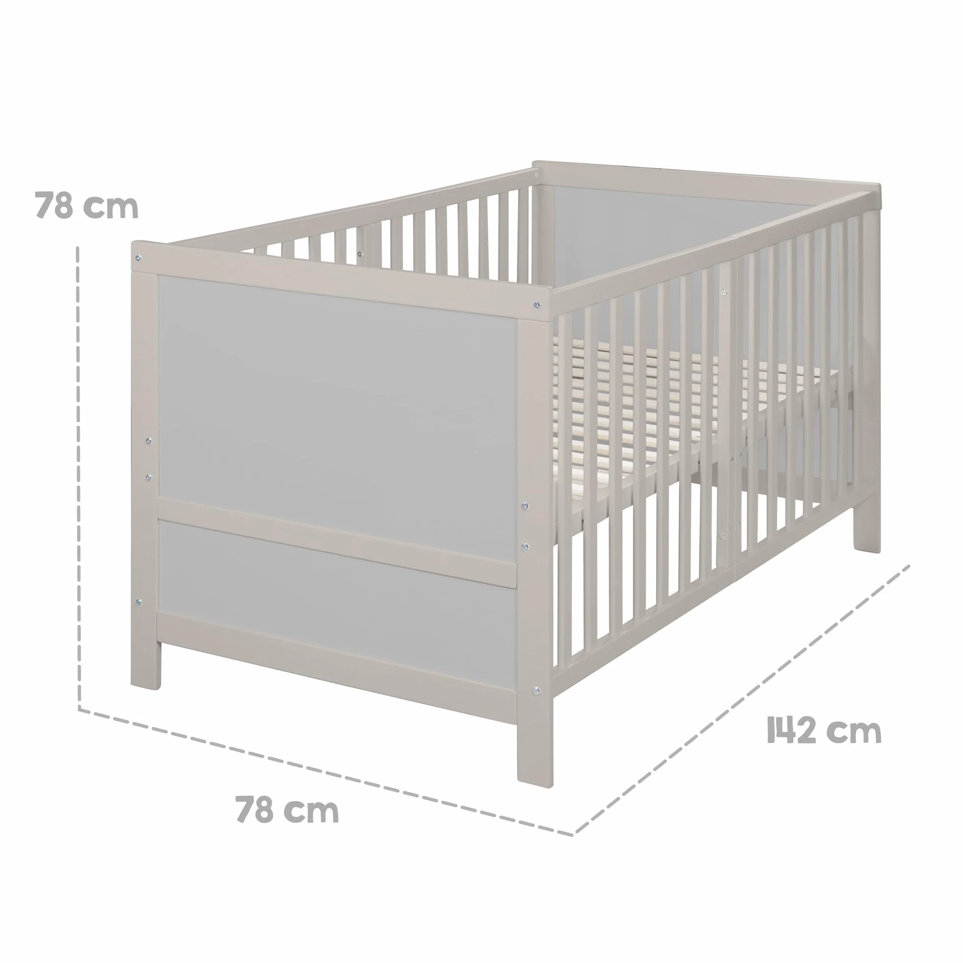 roba Łóżeczko EASY SLEEP 70 x 140 cm z wliczonymi narożnikami do przebudowy - Rośnie razem z dzieckiem, 3-stopniowa regulacja wysokości - 3 wyjmowane szczebelki - Drewno Naturalne/Szare