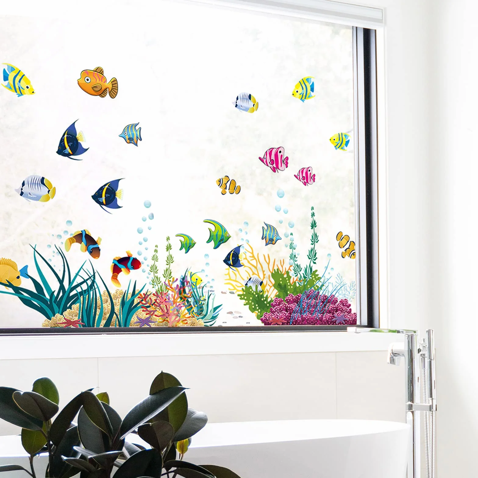 WandSticker4U® - Naklejki ścienne dla dzieci ZWIERZĘTA MORSKIE (130 x 42 cm) I winylowa naklejka ścienna łazienka ryba ocean podwodny świat I dekoracja łazienki płytki pokój dziecięcy duży