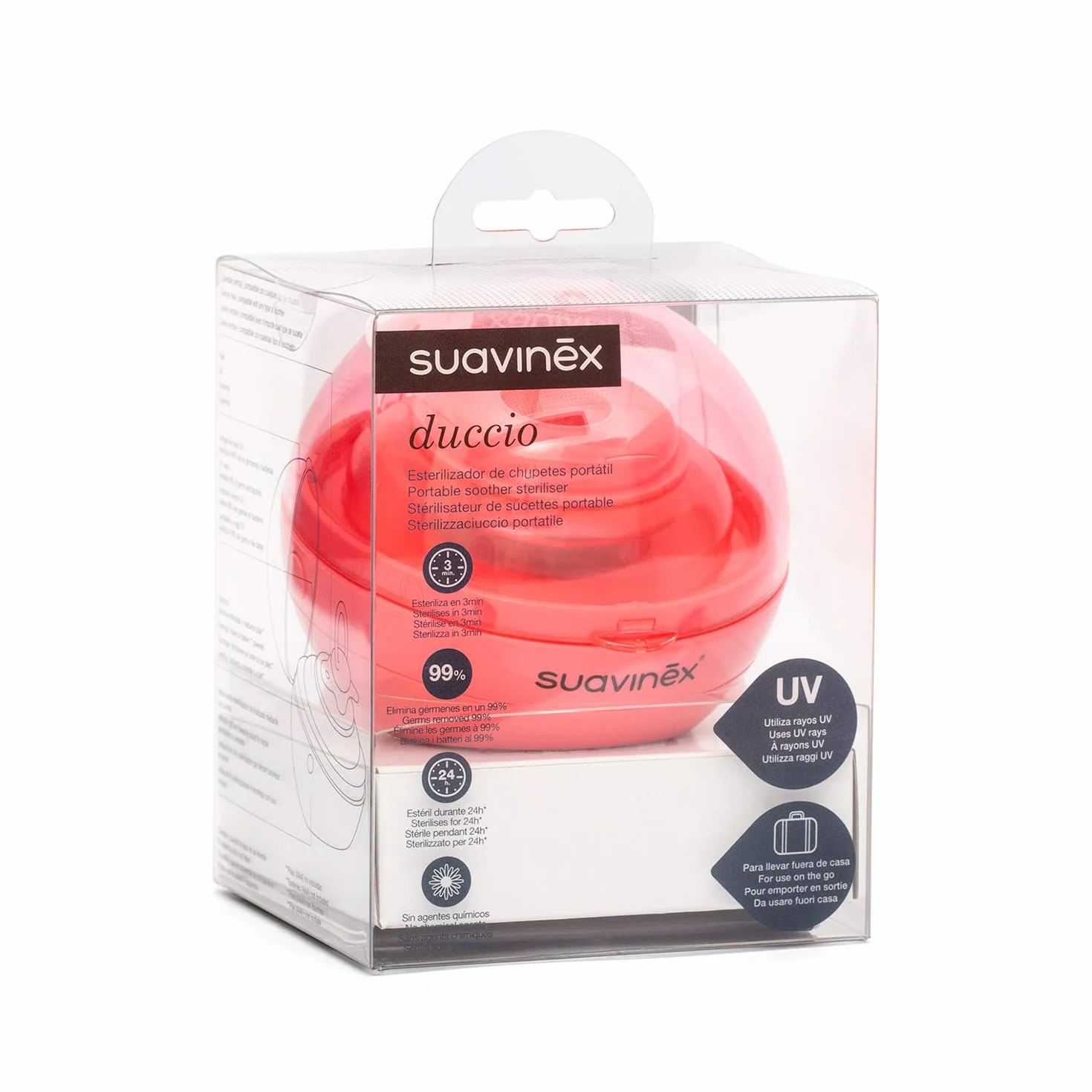 Suavinex Nomadyczny sterylizator lizaków UV 3 minuty USB baterie czerwony