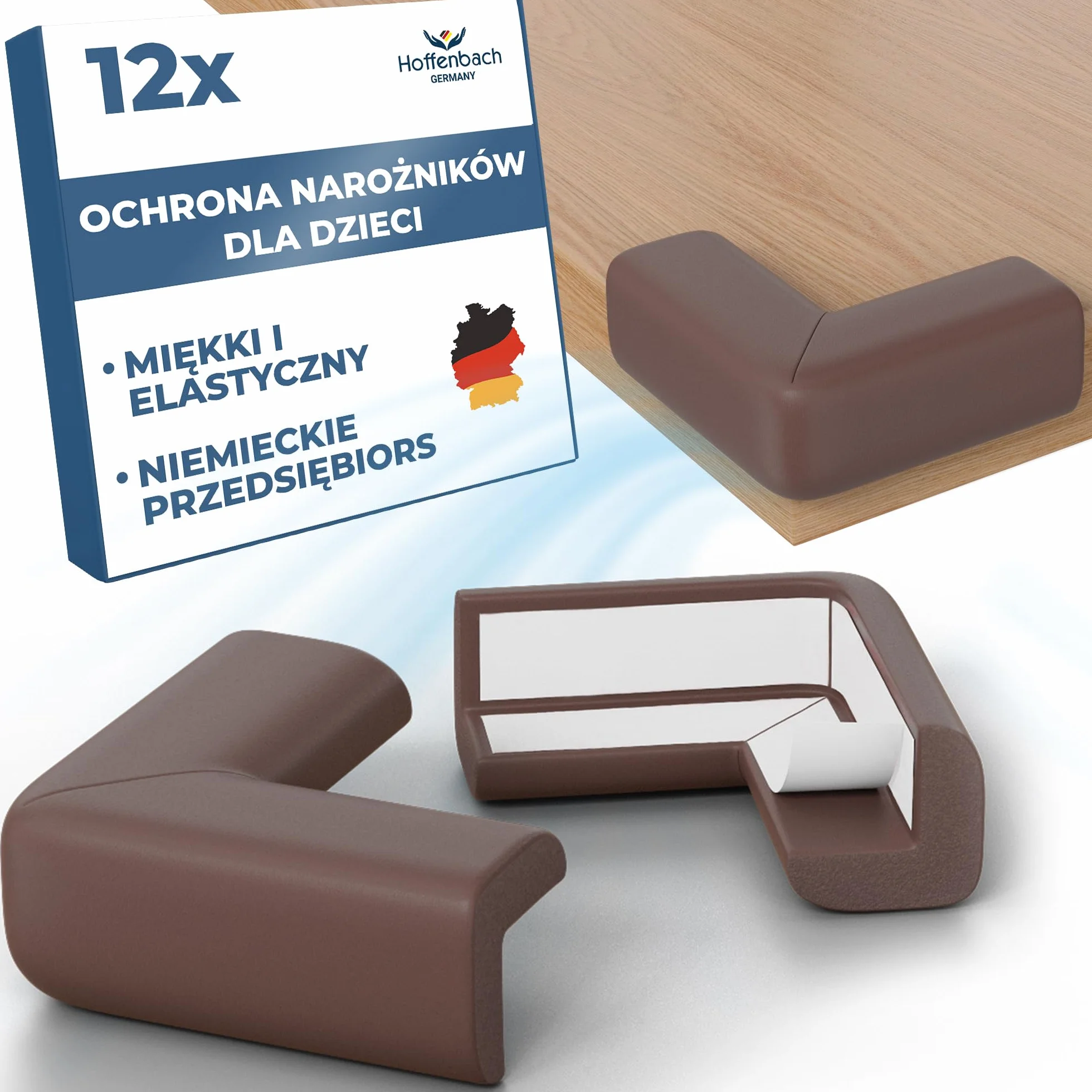 Hoffenbach Ochrona Narożników dla Dzieci – Samoprzylepna Ochrona Krawędzi Stołu i Mebli, Miękkie Narożniki Bezpieczeństwa, Brązowy