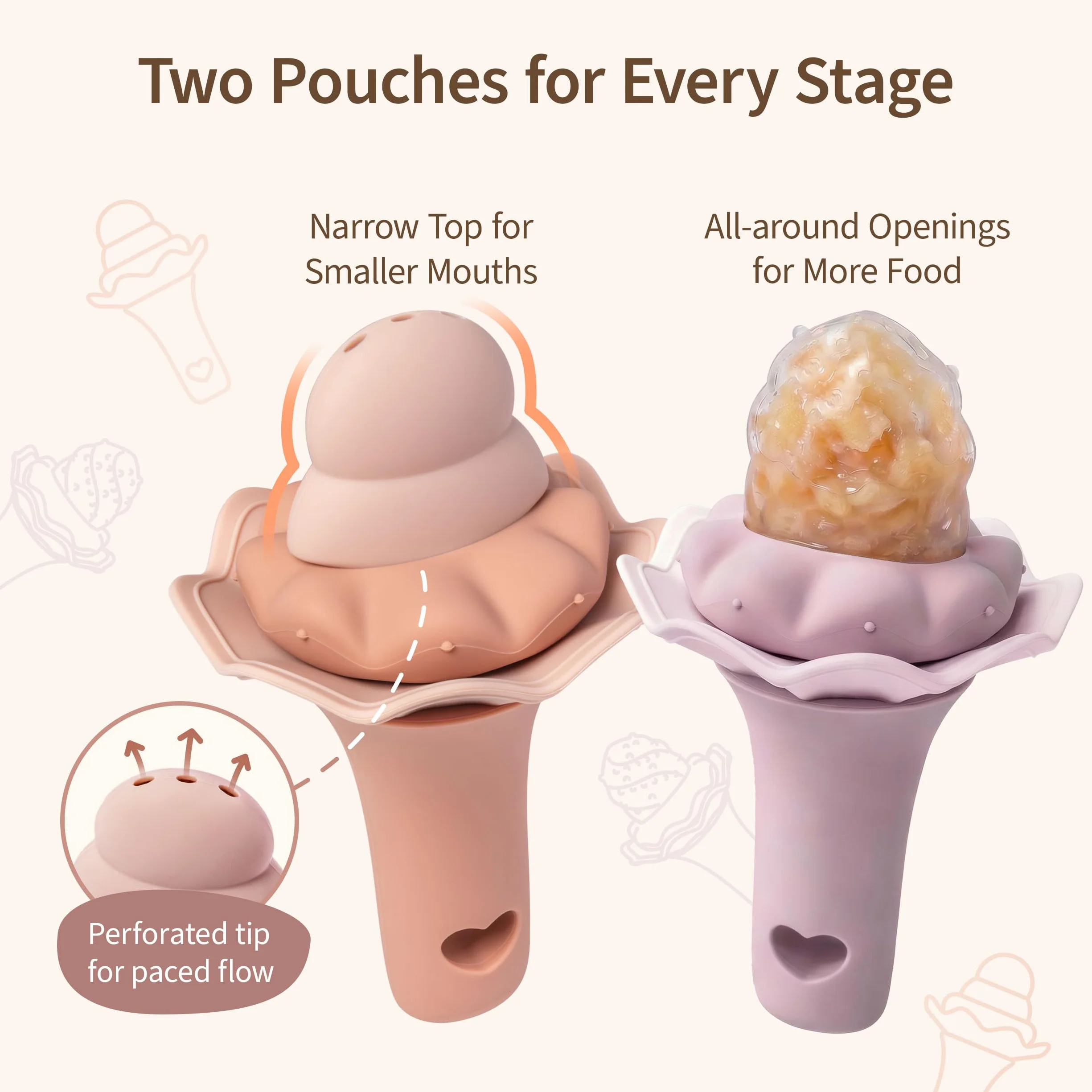 Moonkie Karmnik na owoce dla niemowląt z tacą do zamrażarki | Silikonowy podajnik żywności dla niemowląt bez BPA z woreczkami w dwóch rozmiarach | Prezenty na baby shower | 4 miesiące+ Led Weaning, 2