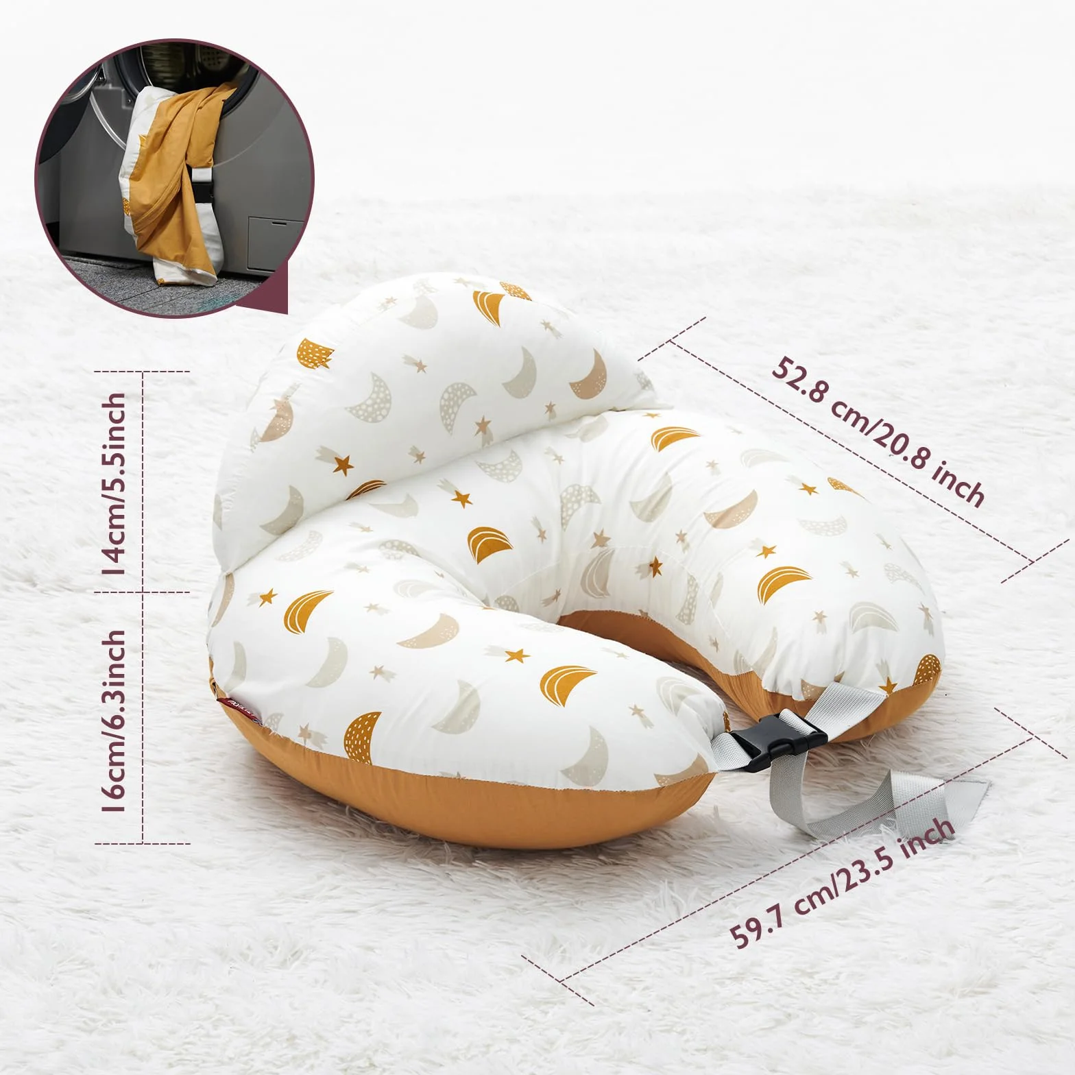 momcozy Poduszka do karmienia piersią z krawędzią bezpieczeństwa – ergonomiczna poduszka do karmienia piersią i podparcia z regulowanym paskiem i zdejmowanym bawełnianym pokrowcem, deszcz meteorytów