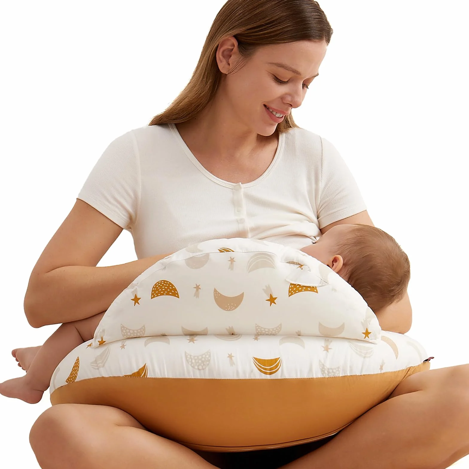 momcozy Poduszka do karmienia piersią z krawędzią bezpieczeństwa – ergonomiczna poduszka do karmienia piersią i podparcia z regulowanym paskiem i zdejmowanym bawełnianym pokrowcem, deszcz meteorytów