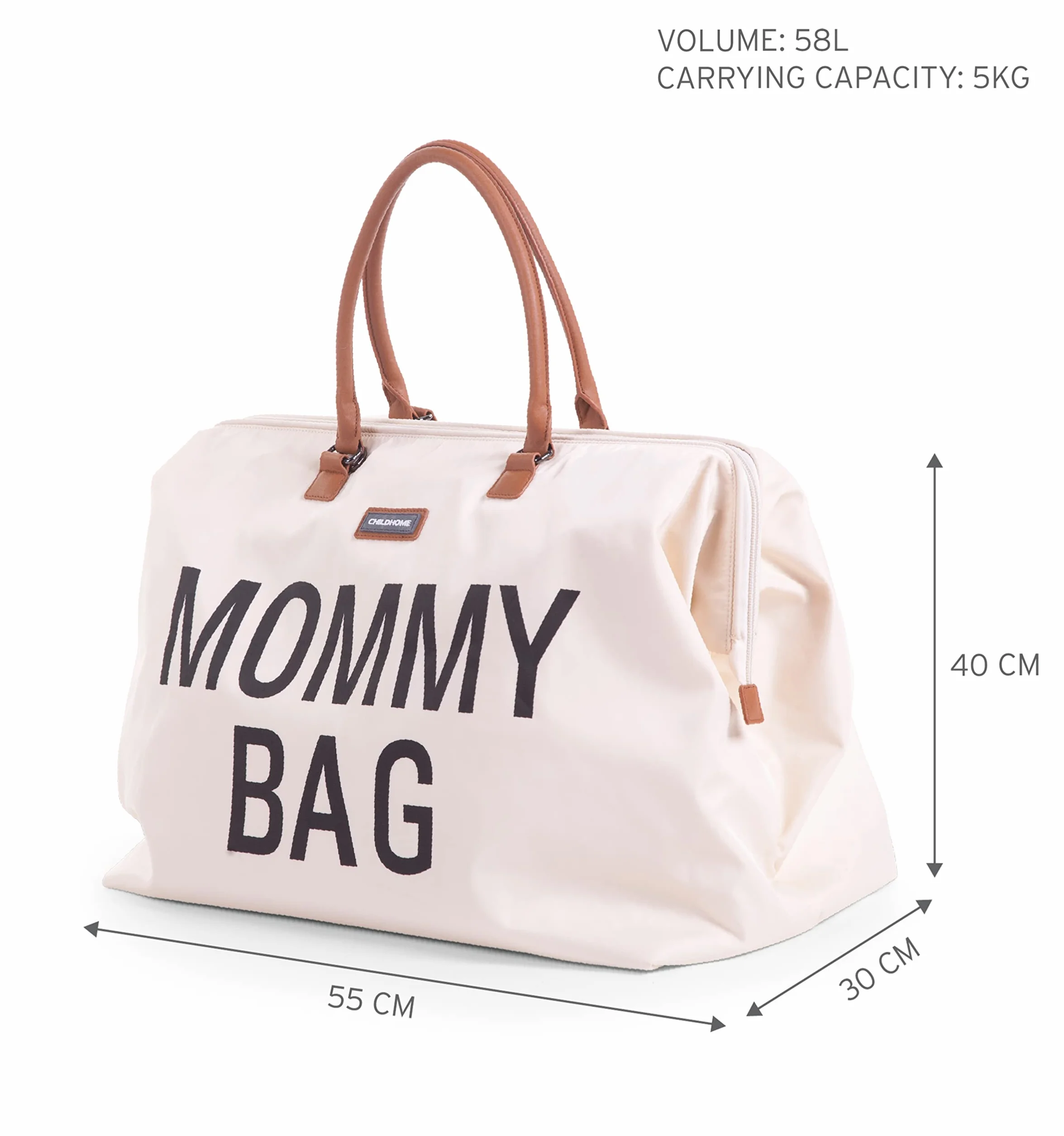 CHILDHOME, Mommy Bag, torba na pieluchy, dla kobiet w ciąży, torba podróżna, duża pojemność, mata do przewijania, regulowany pasek na ramię, izolowana kieszeń, przejście na walizkę, ekru/czarna